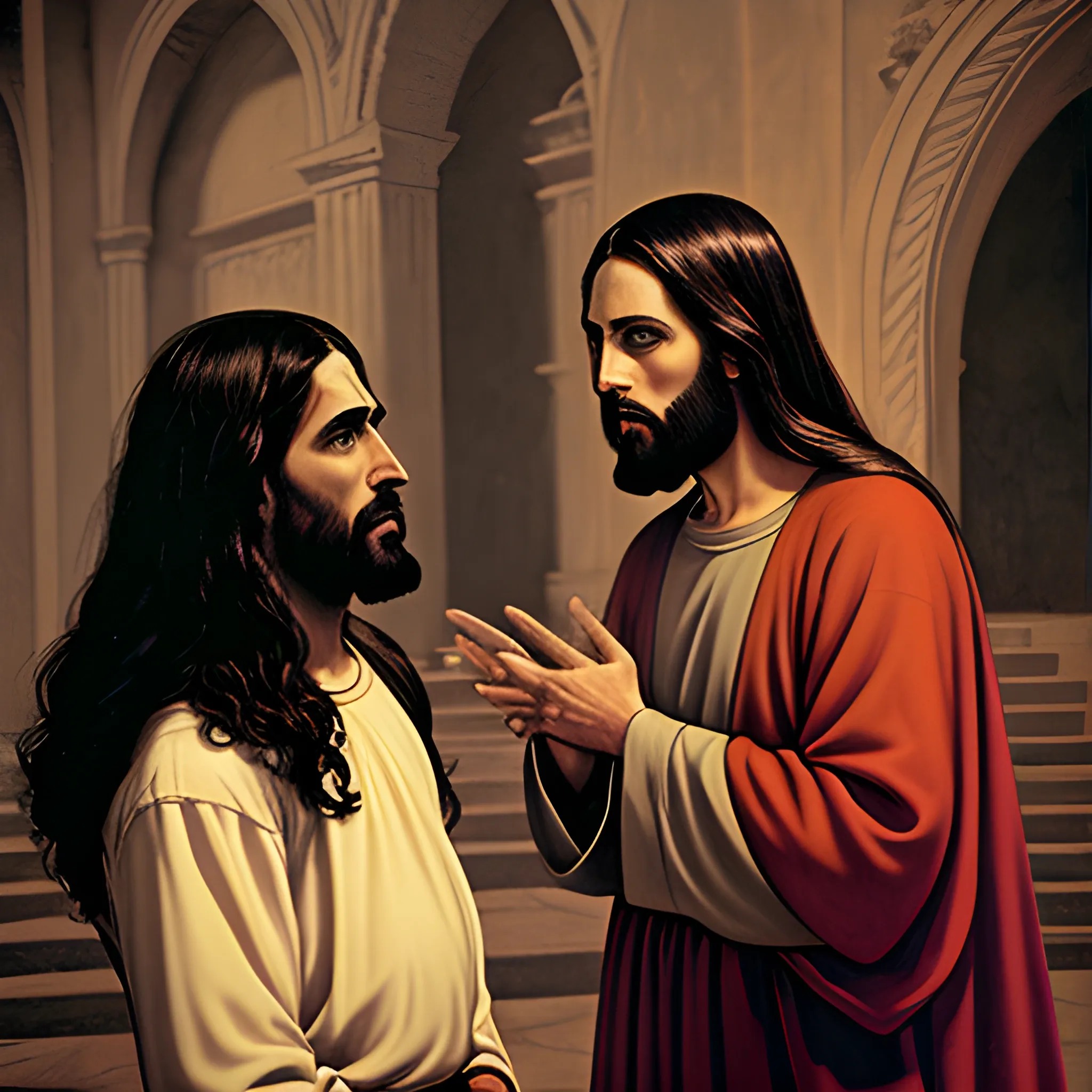 Jesus talking with Satan 