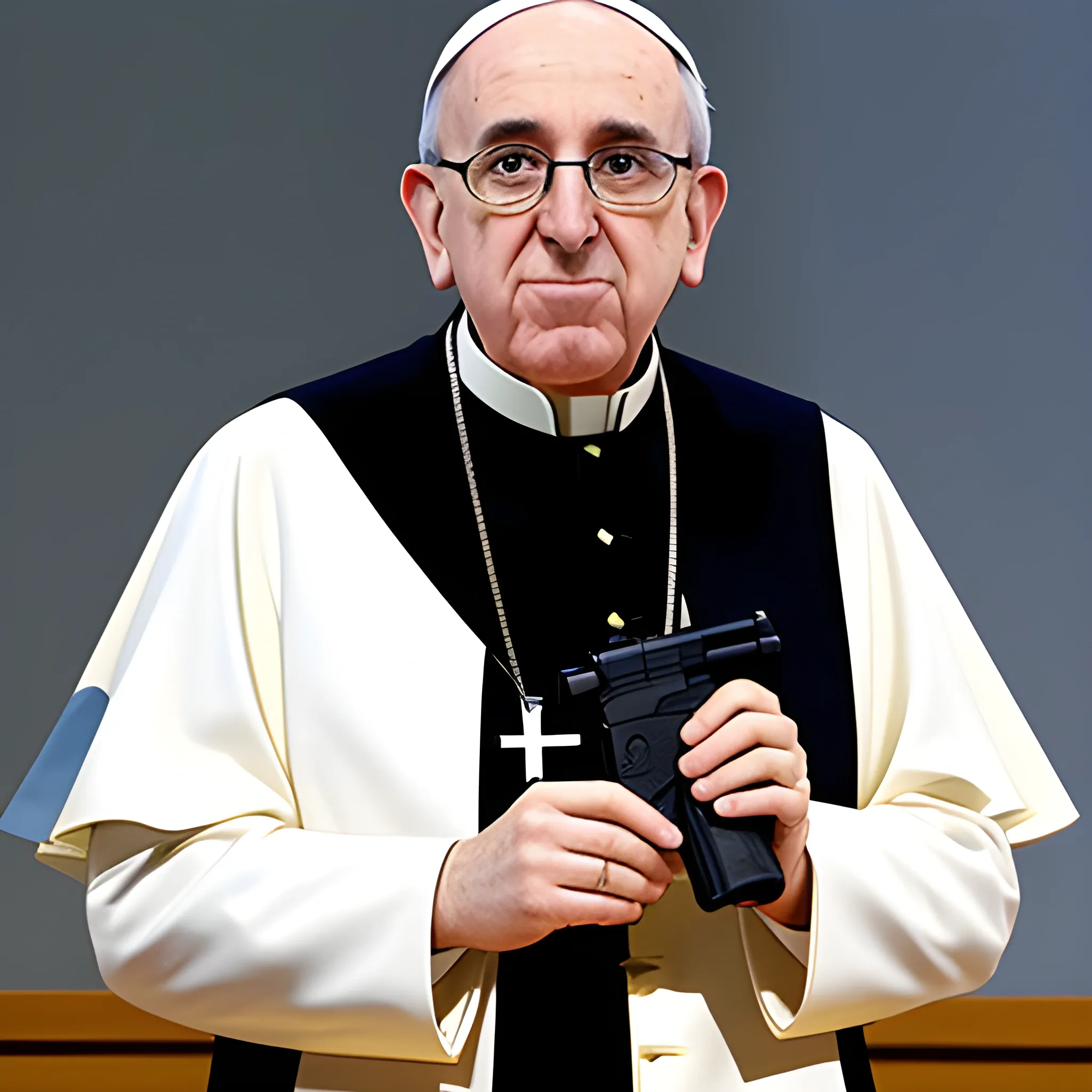 Francisco Bergoglio con una pistola 