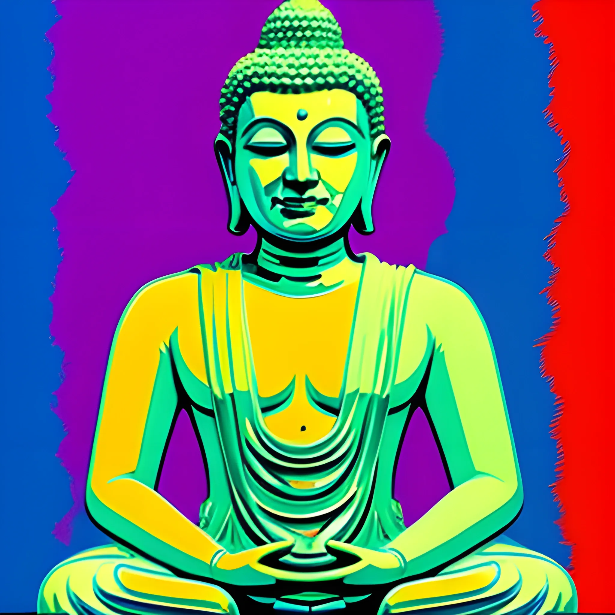 A beautiful Buddha by David Hockney's and Andy Warhol, neon, Trippy