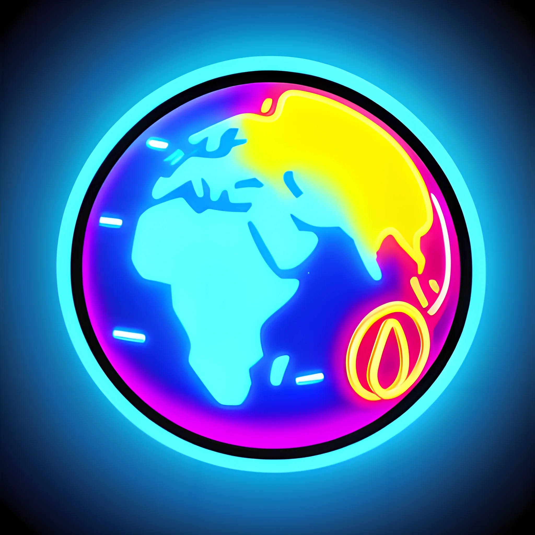 , Trippy neon blue globe icon
