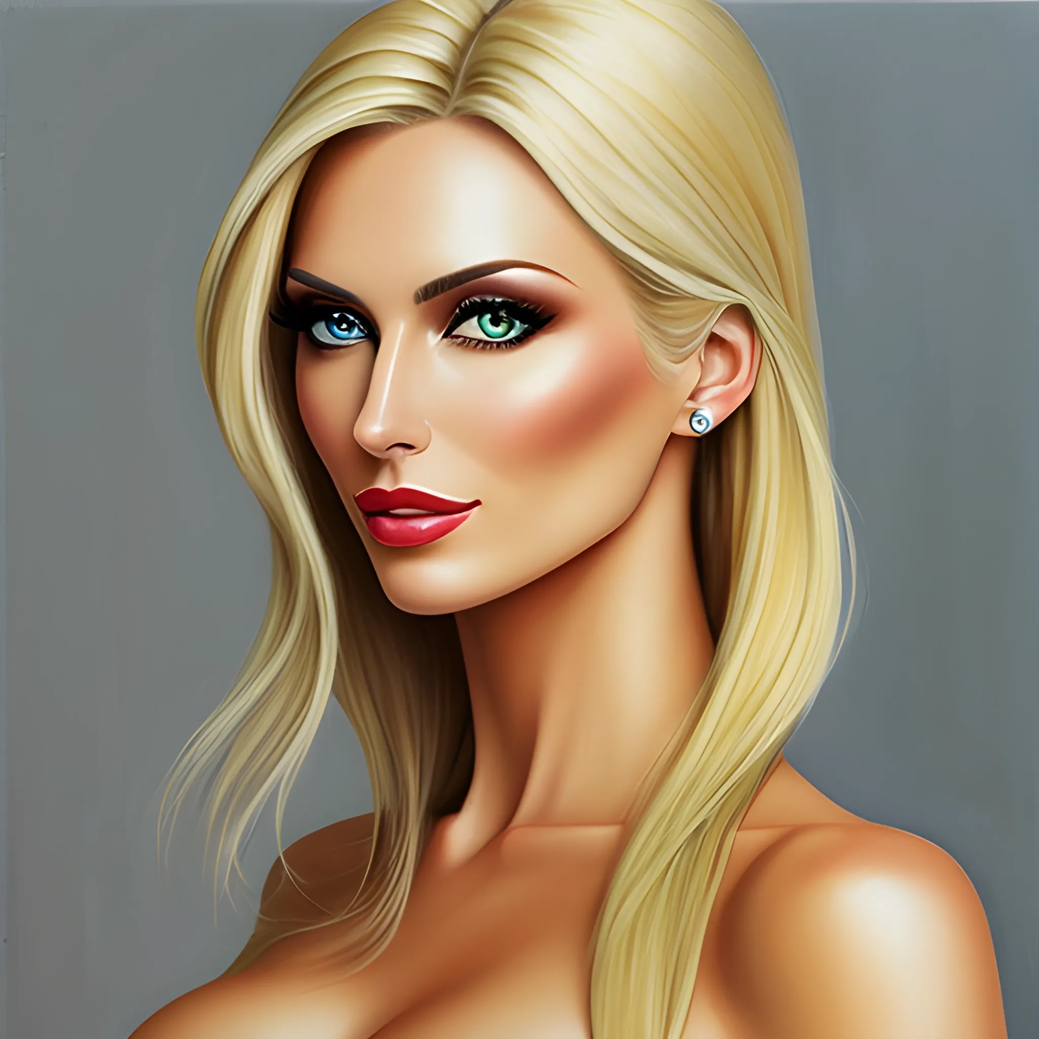 fashion one beautiful blondy girl, clear photo, Oil Painting