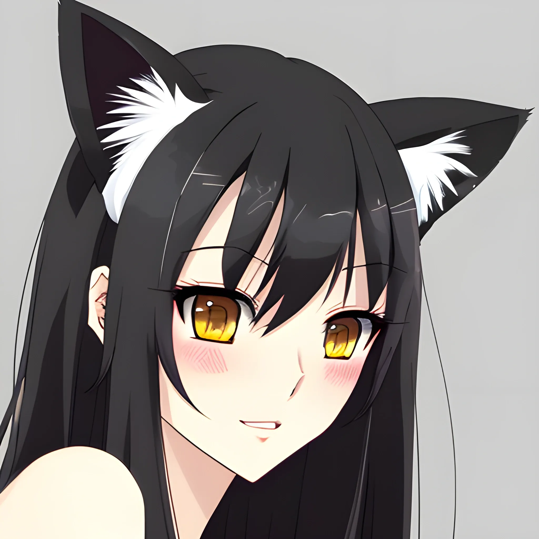 anime girl with black hair and cat ears