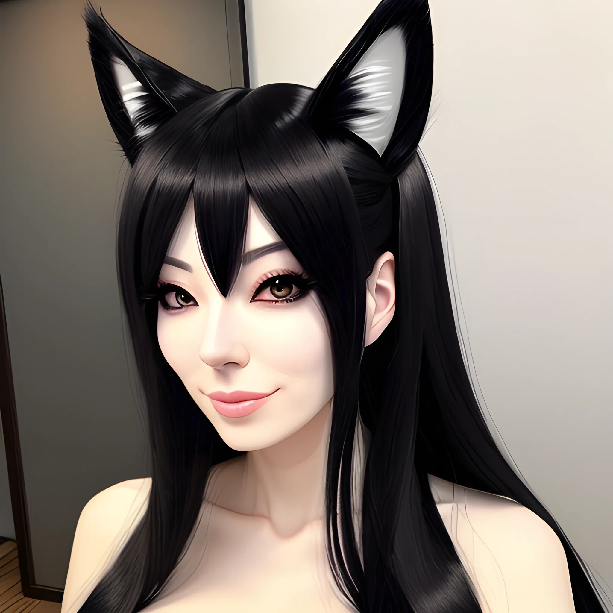 Cute Anime Cosplay Girl With Long Hair Wearing Cat Ears. Pixel