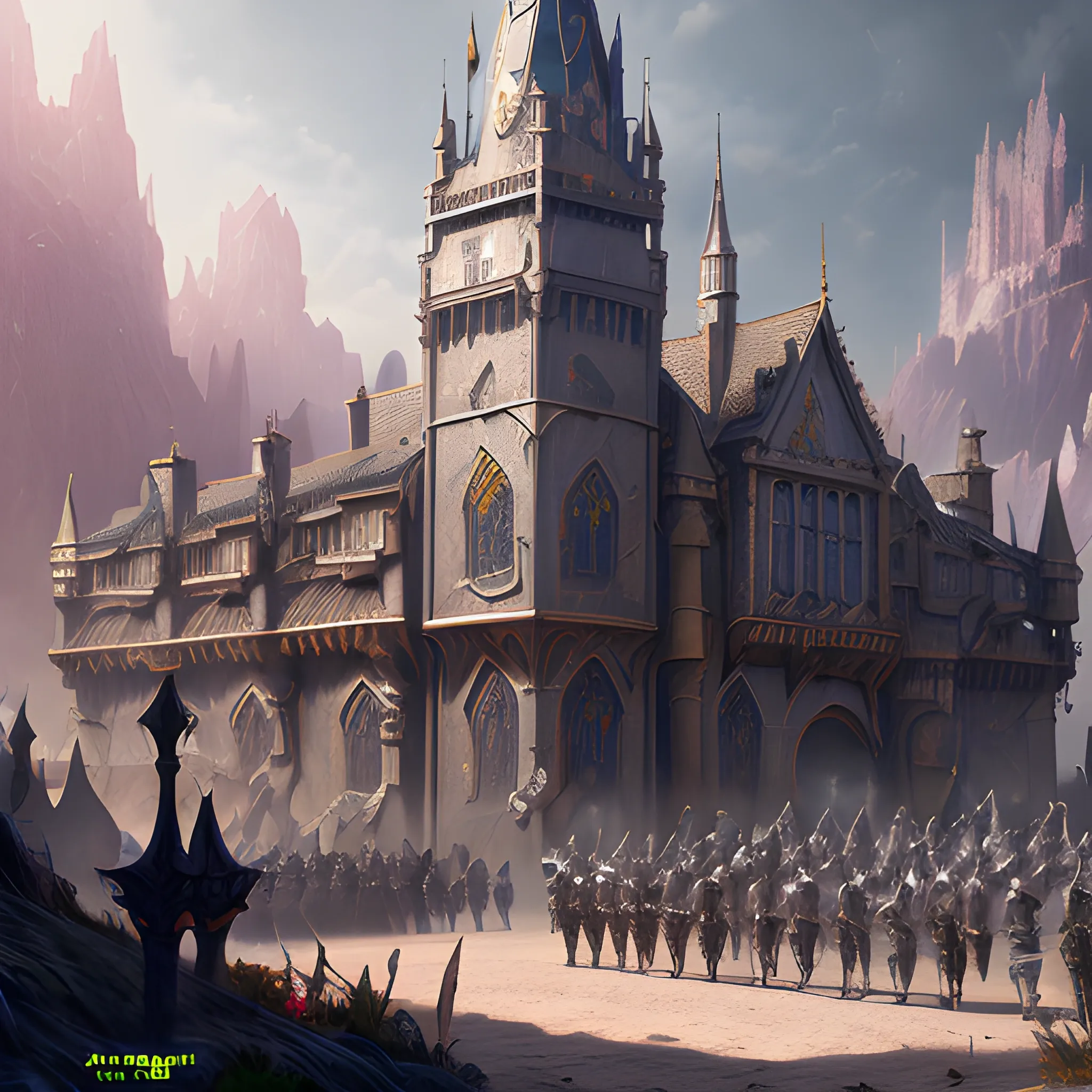 knight academy with knights, interior, 8k, high resolution, high quality, photorealistic, hyperrealistic, detailed, detailed matte painting, deep color, fantastical, intricate detail, splash screen, complementary colors, fantasy concept art, 8k resolution trending on Artstation Unreal Engine