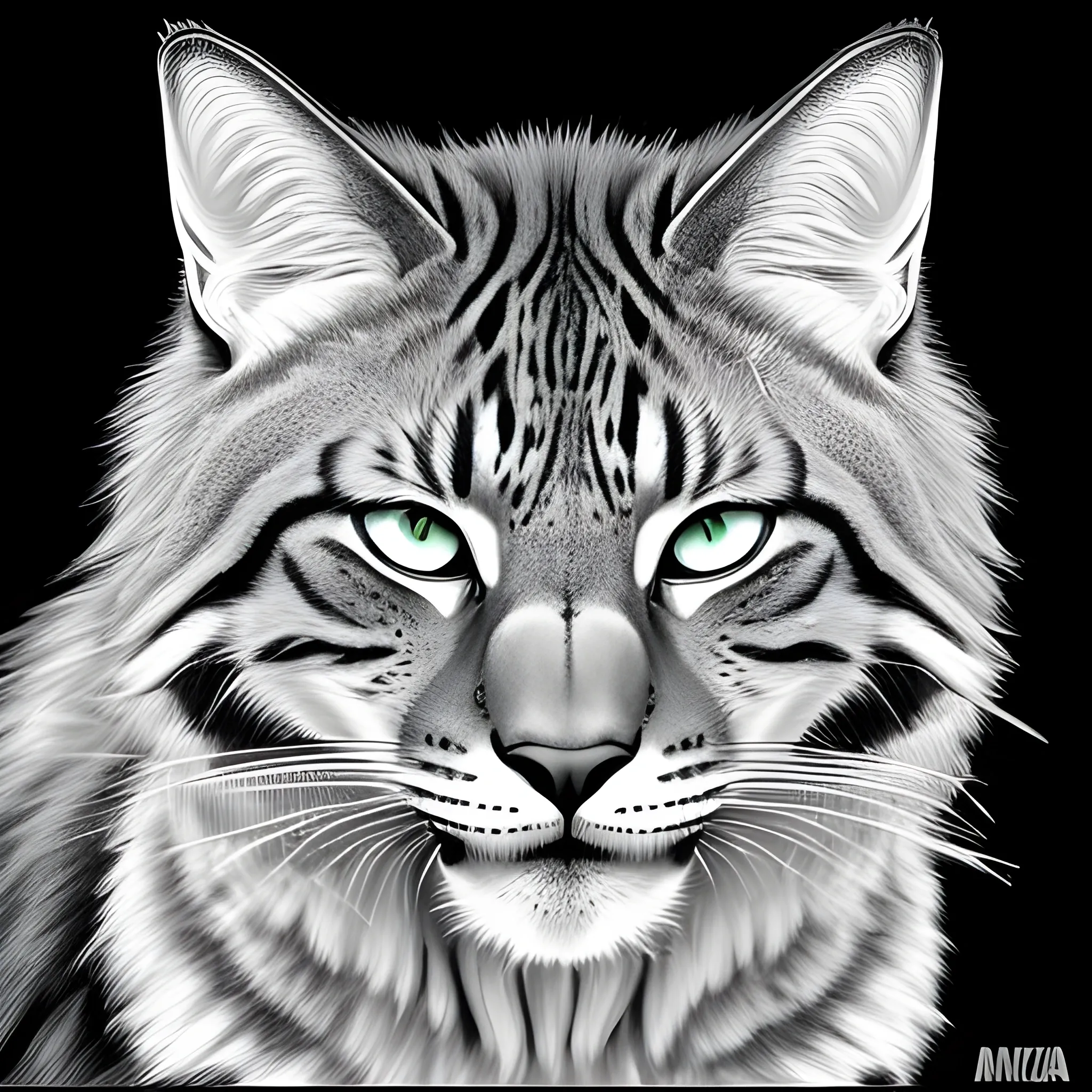 Crea una impresionante ilustración vectorizada en blanco y negro de un felino intimidante que se aproxima. Destaca los detalles de su pelaje, músculos y expresión facial para lograr un aspecto realista e imponente. Asegúrate de que los ojos del felino muestren un brillo intenso y amenazante que refleje su actitud intimidante. La imagen debe ser vectorizada en blanco y negro para lograr un contraste impactante y una sensación de profundidad. El resultado final debe transmitir la majestuosidad y la imponencia del felino de manera impresionante, Pencil Sketch