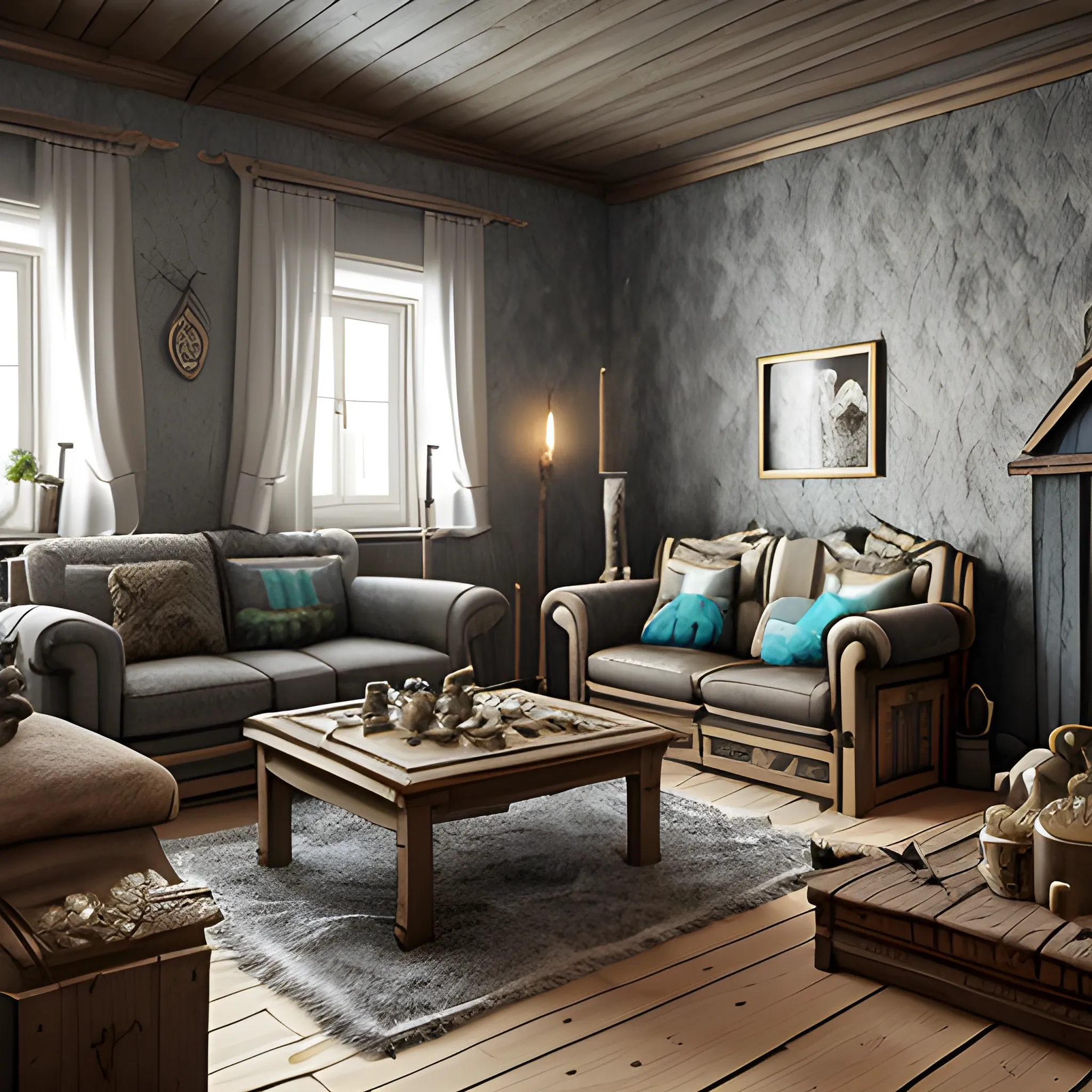  Nordic,  3D, fantasy, Viking, Living room, poor
