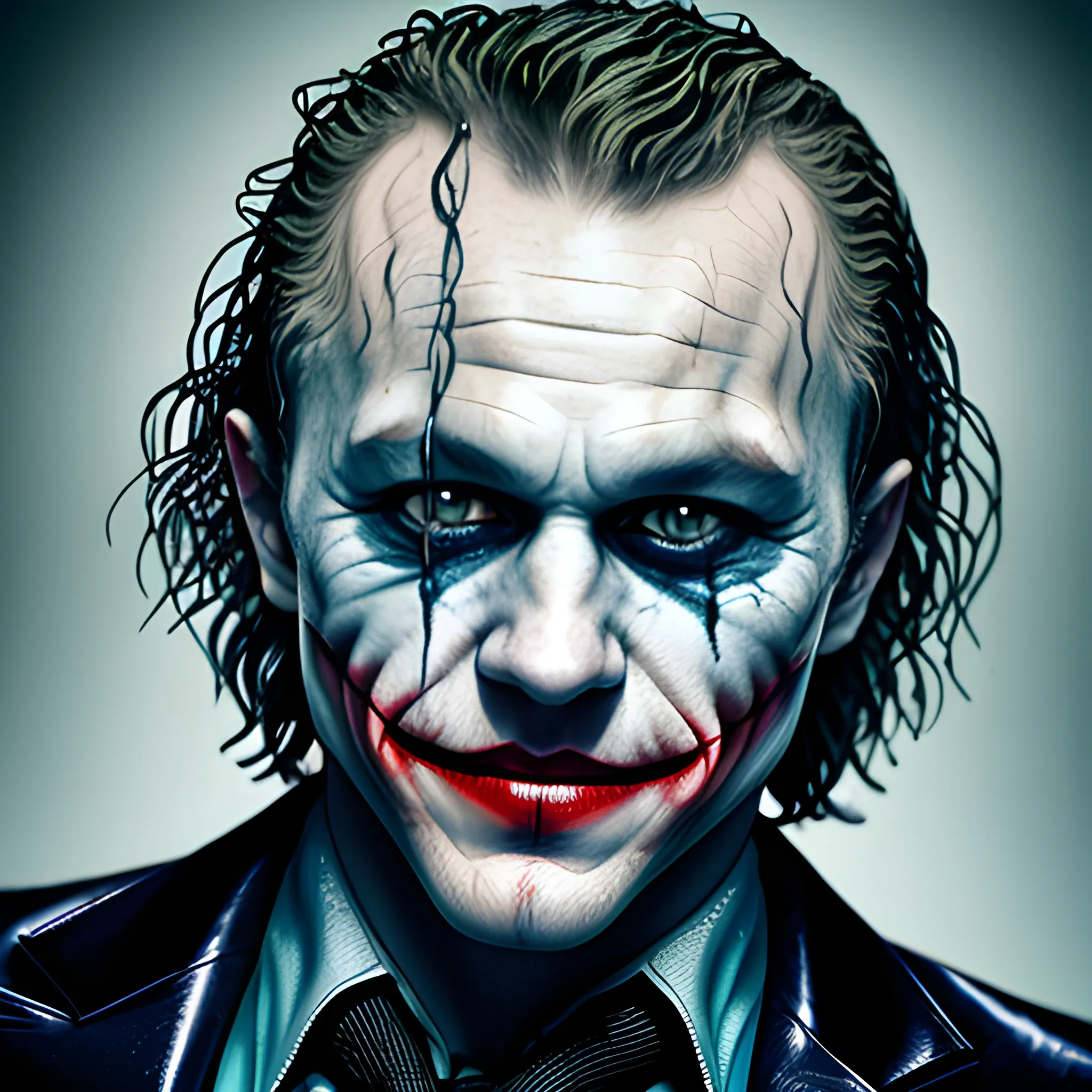 photorealistic image of heath ledger as the joker soaked in wate ...