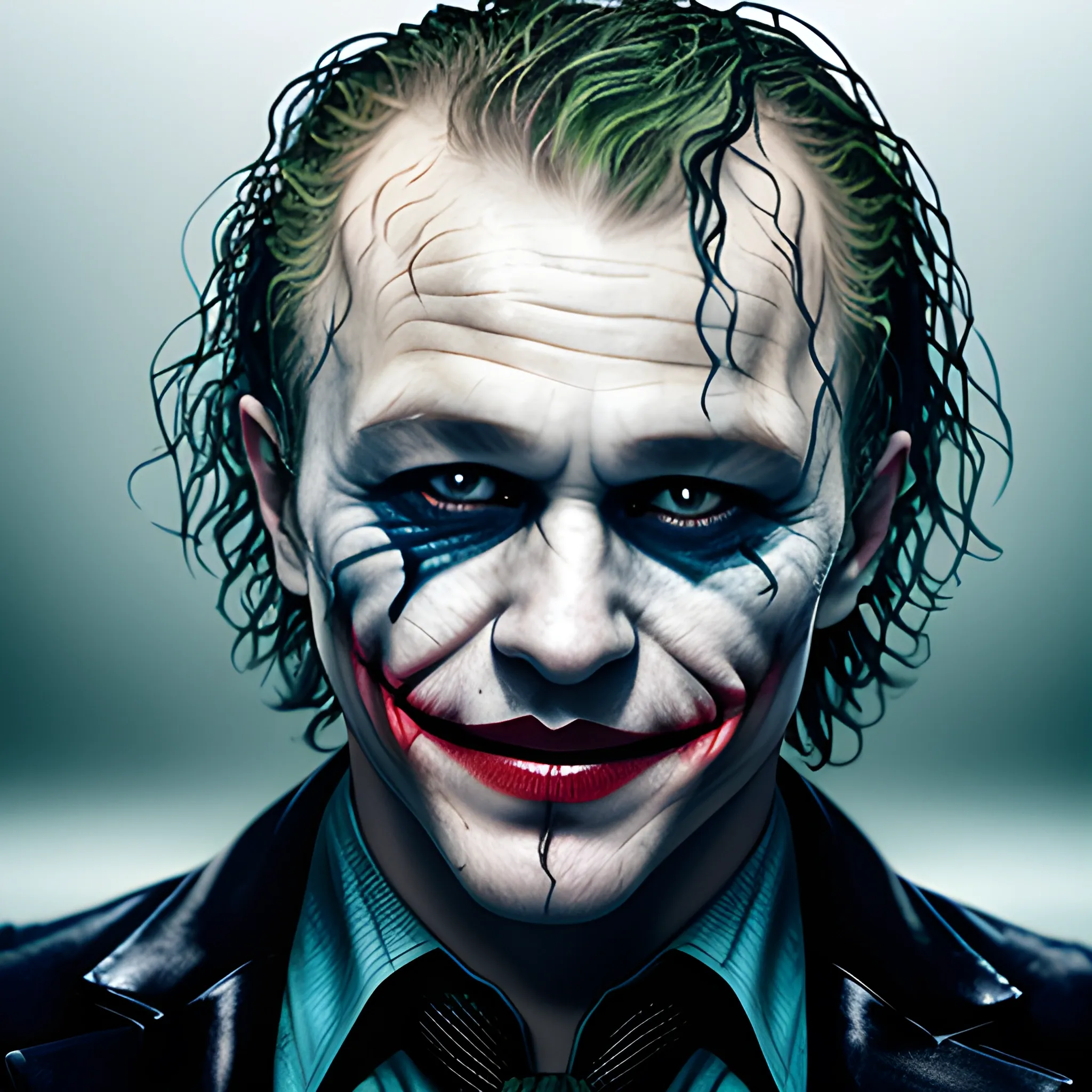 photorealistic image of heath ledger as the joker soaked in wate ...