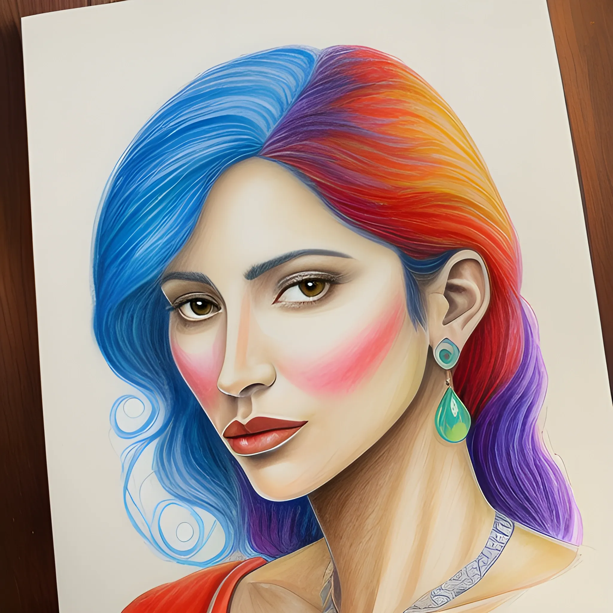 color pencil art bella mujer, Water Color