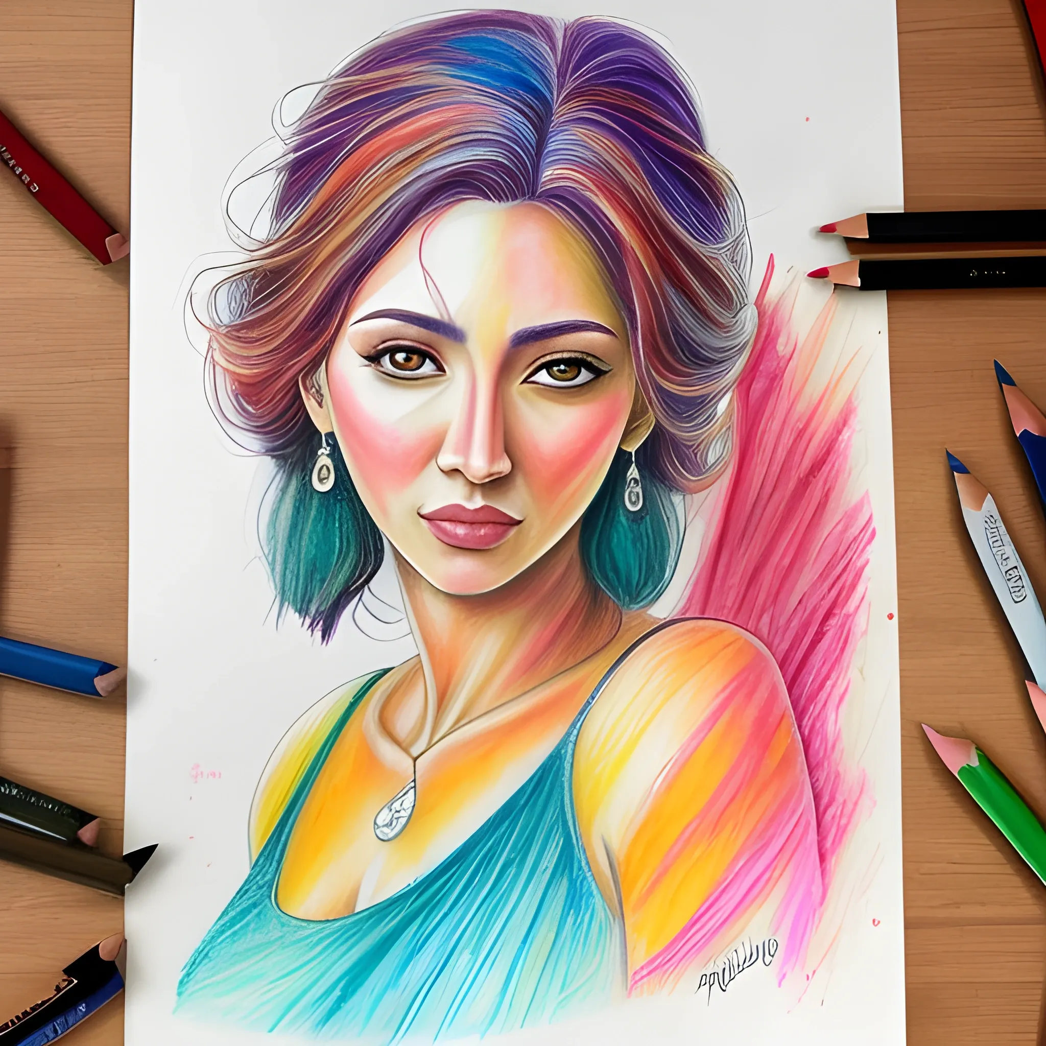 color pencil art bella mujer, Water Color