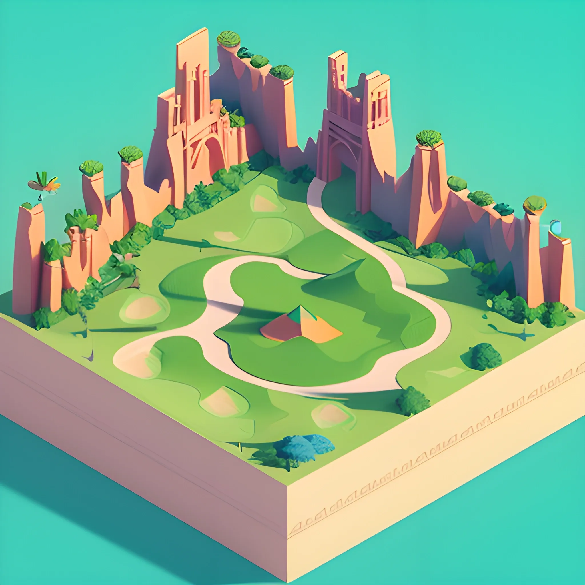 a low poly isometric render of tropical golf course in the style of monument valley, floral!, intricate, elegant, smooth shading, soft lighting, illustration, simple, solid shapes, by magali villeneuve, jeremy lipkin and michael garmash, rob rey and kentaro miura style, octane render