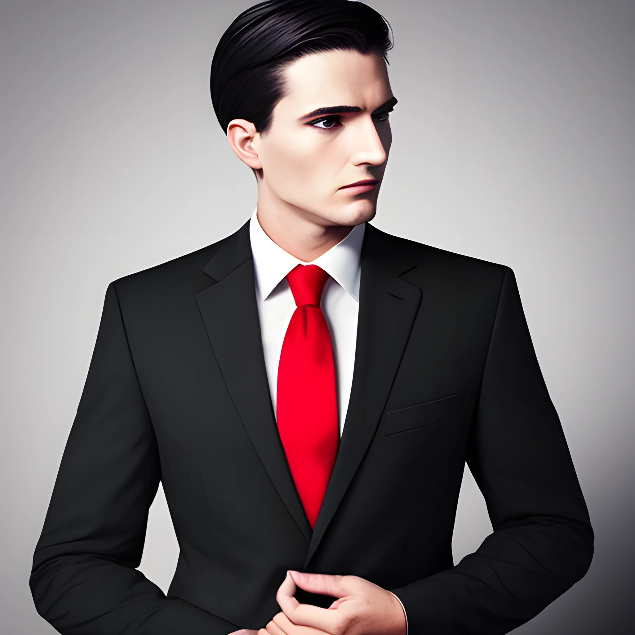 businessman with red-tie black-shirt black-suit, profile photo, dark colours