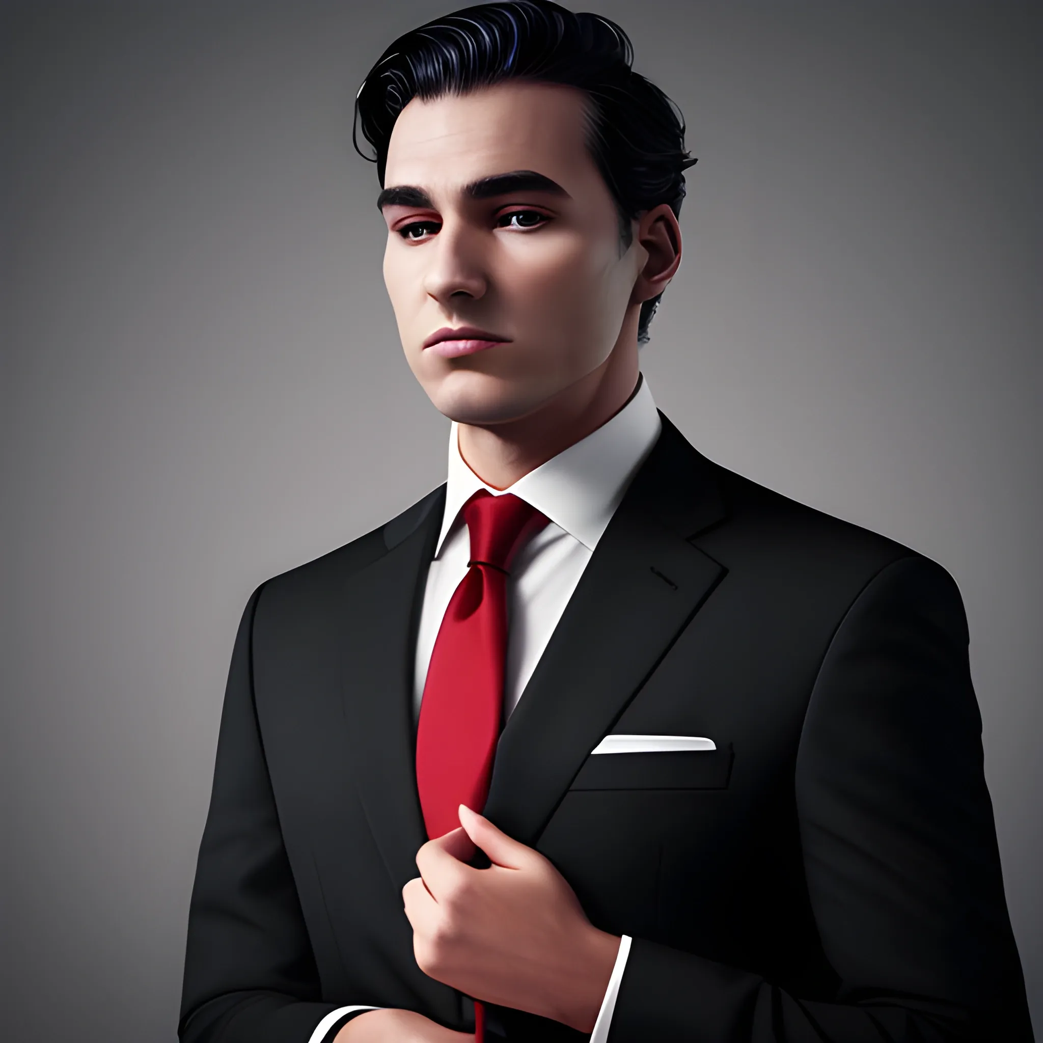 businessman in full-black-suit with red-tie, profile photo, dark ...