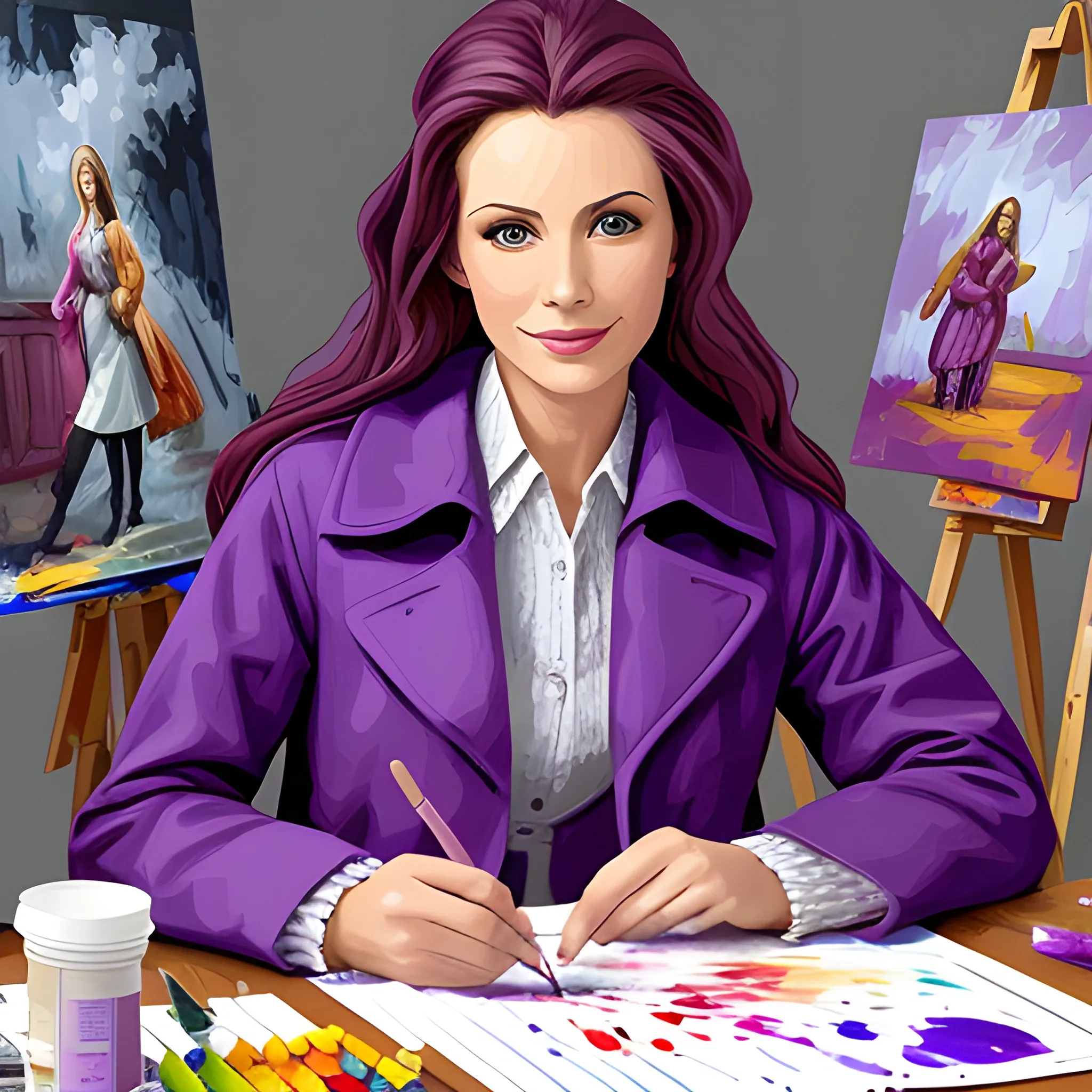 painting of Woman in a Purple Coat  in 24 colors ready for painting by numbers kit