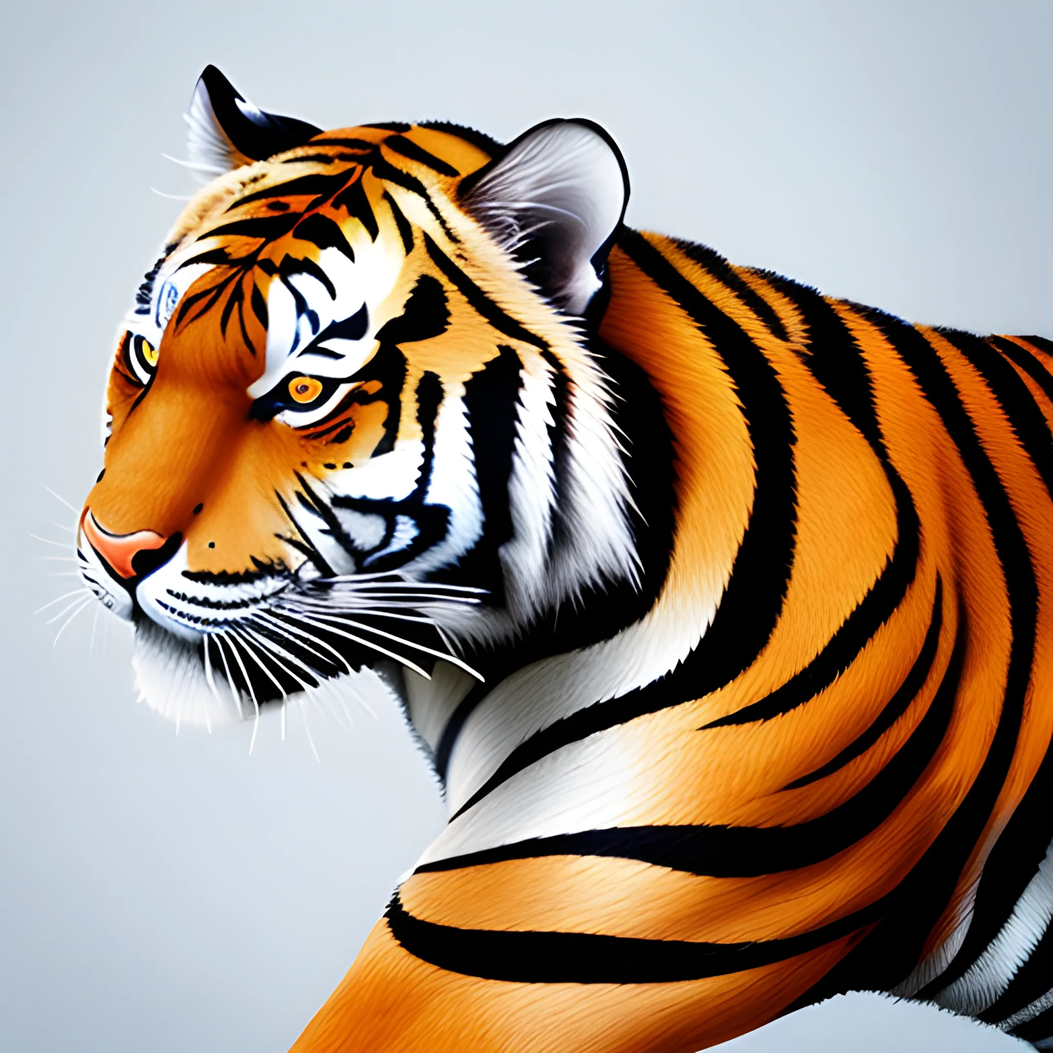 Bengal tiger face, tiger majestic, roar, psychedelic, vivid color line art