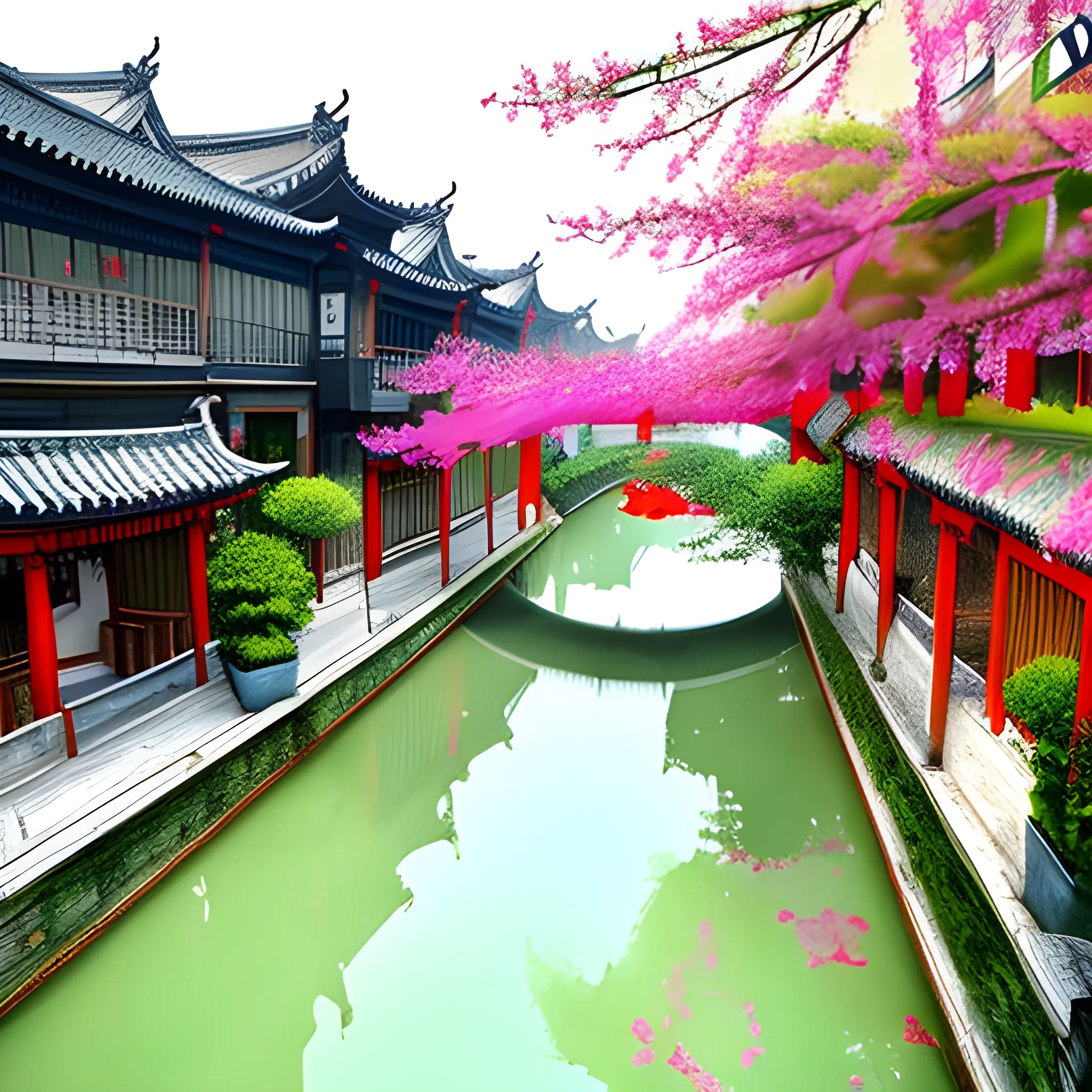 , Water Color, Water Color, Jiangnan Water Town, Small Bridges and Flowing Water, China