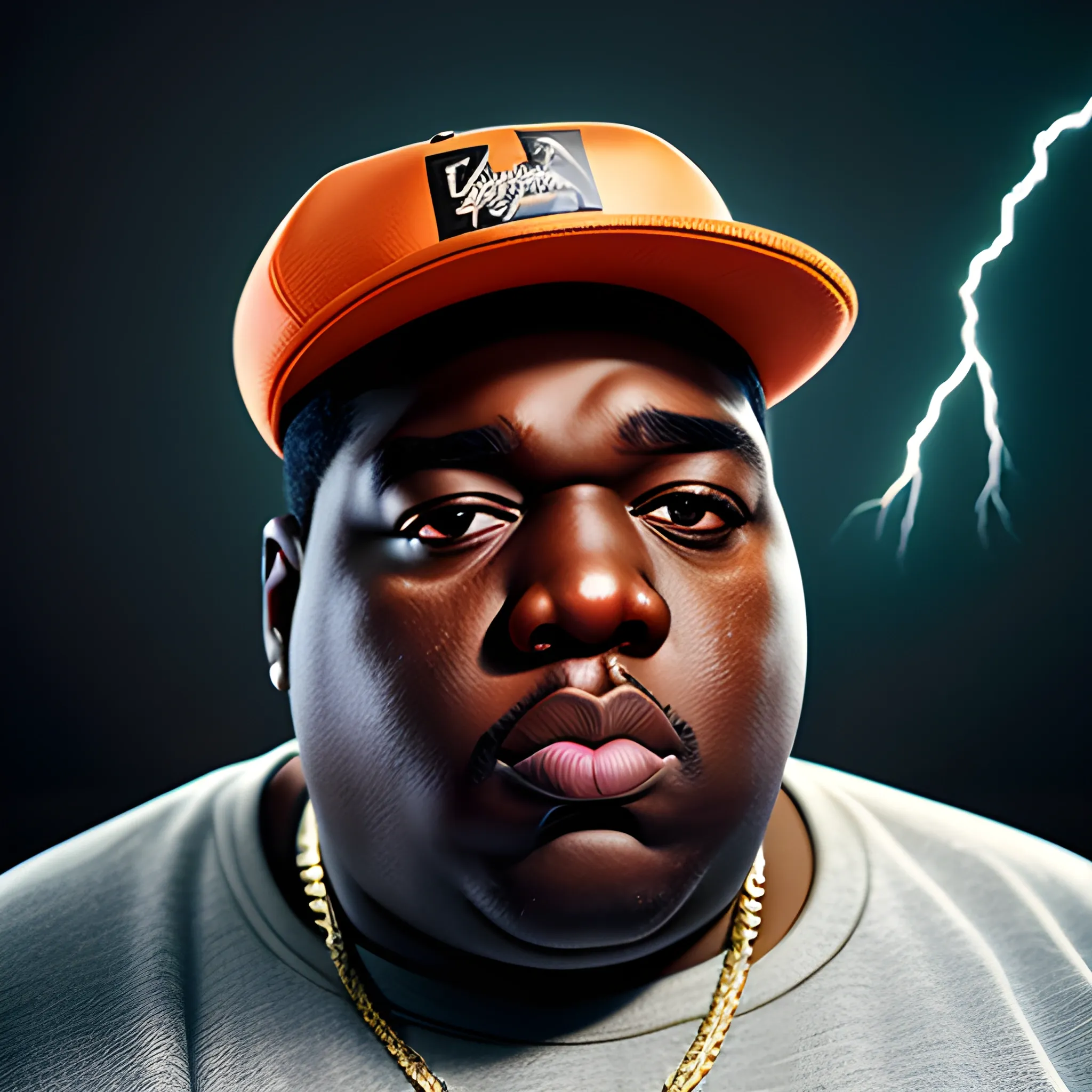 Photorealistic Image of Biggie Smalls at 60 years old, dimmed li ...