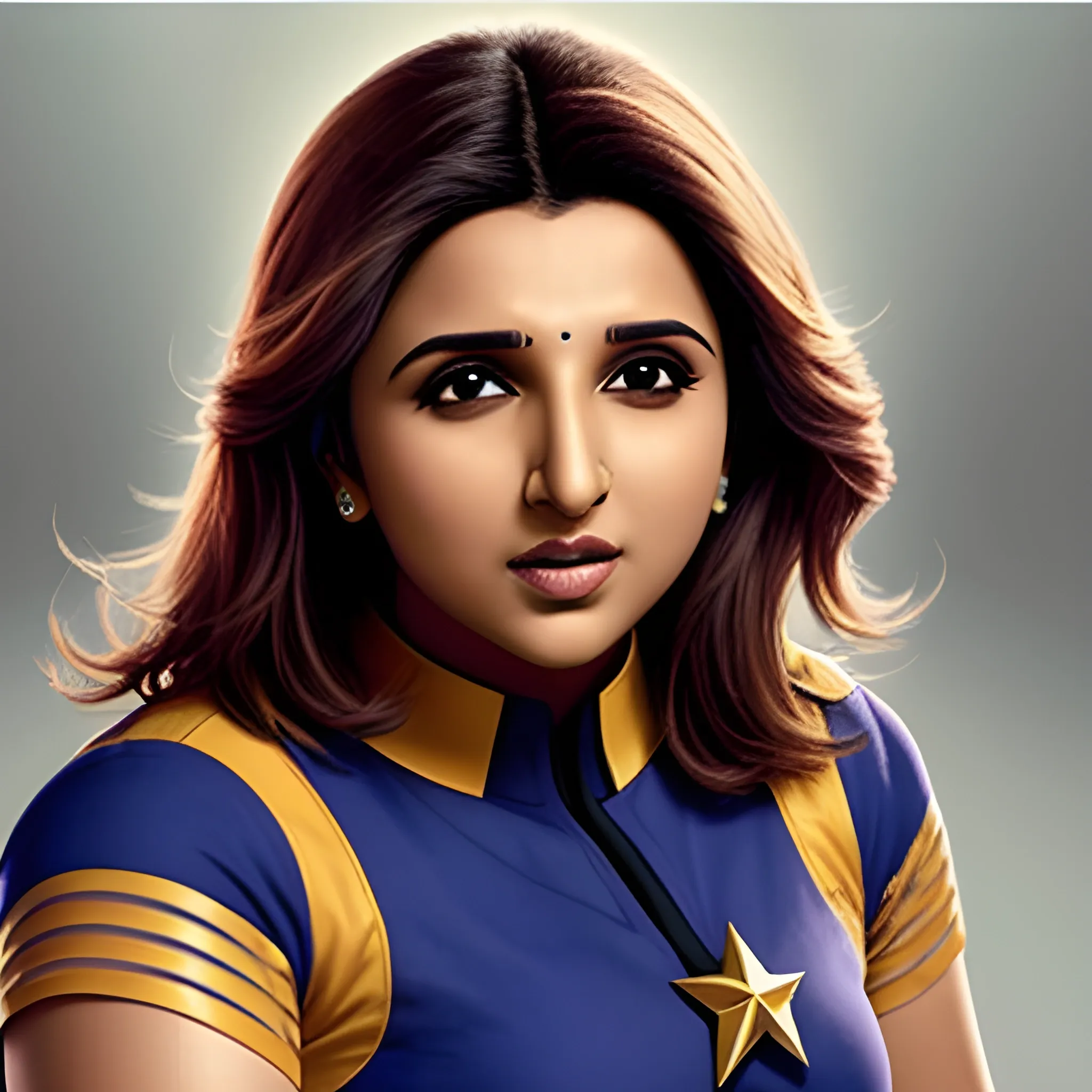 Create an portrait of parineeti chopra as captain kirk 