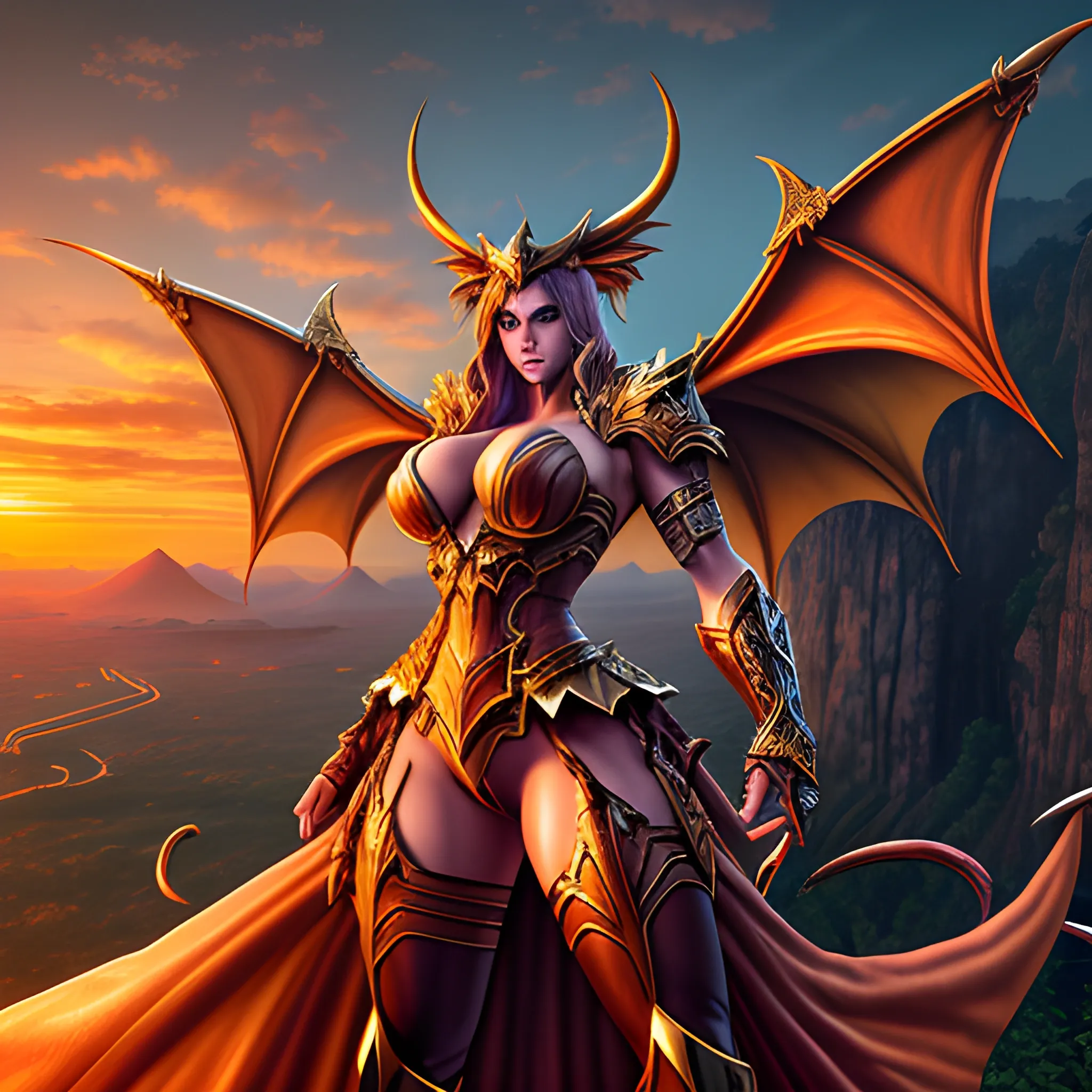 hyper dynamic hyper detailed hyper beautiful Amazonian girl warrior hyper detailed Dragon's Crown™ videogame character Amazon™ art, hyper detailed sunset battlefield scene background, HD, 8k, photography