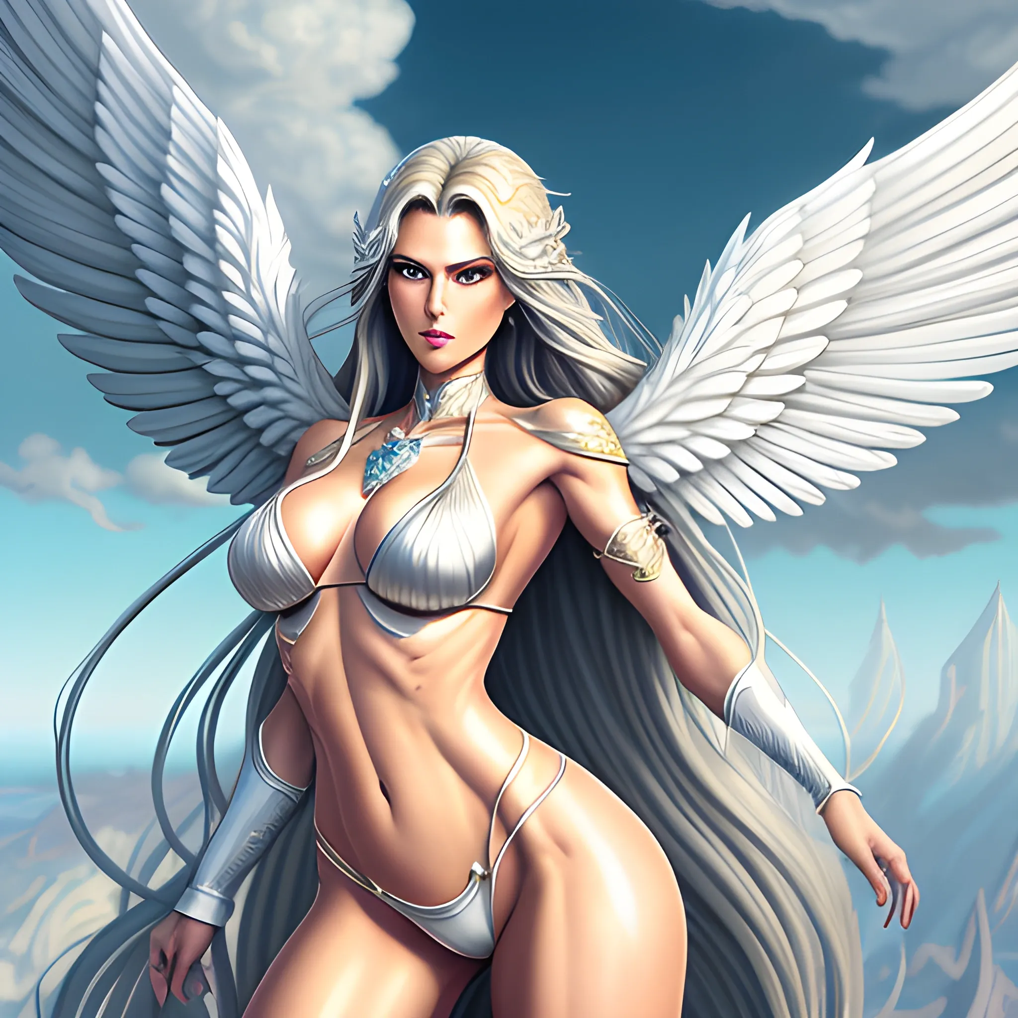 fantasy, sensual woman with Legendary Chest armor bikini full-bo