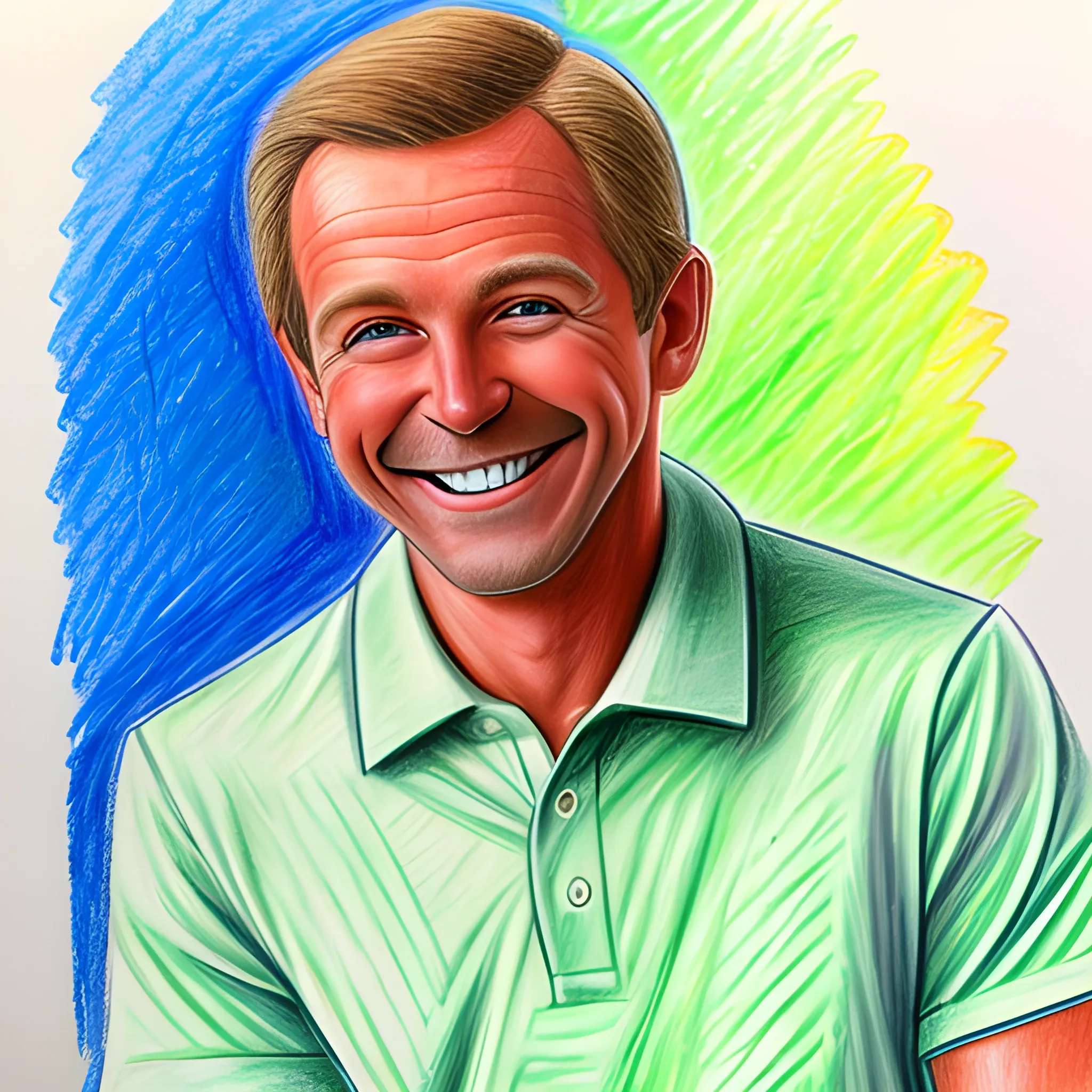 color pencil sketch a friendly smiling man wearing a golf shirt

