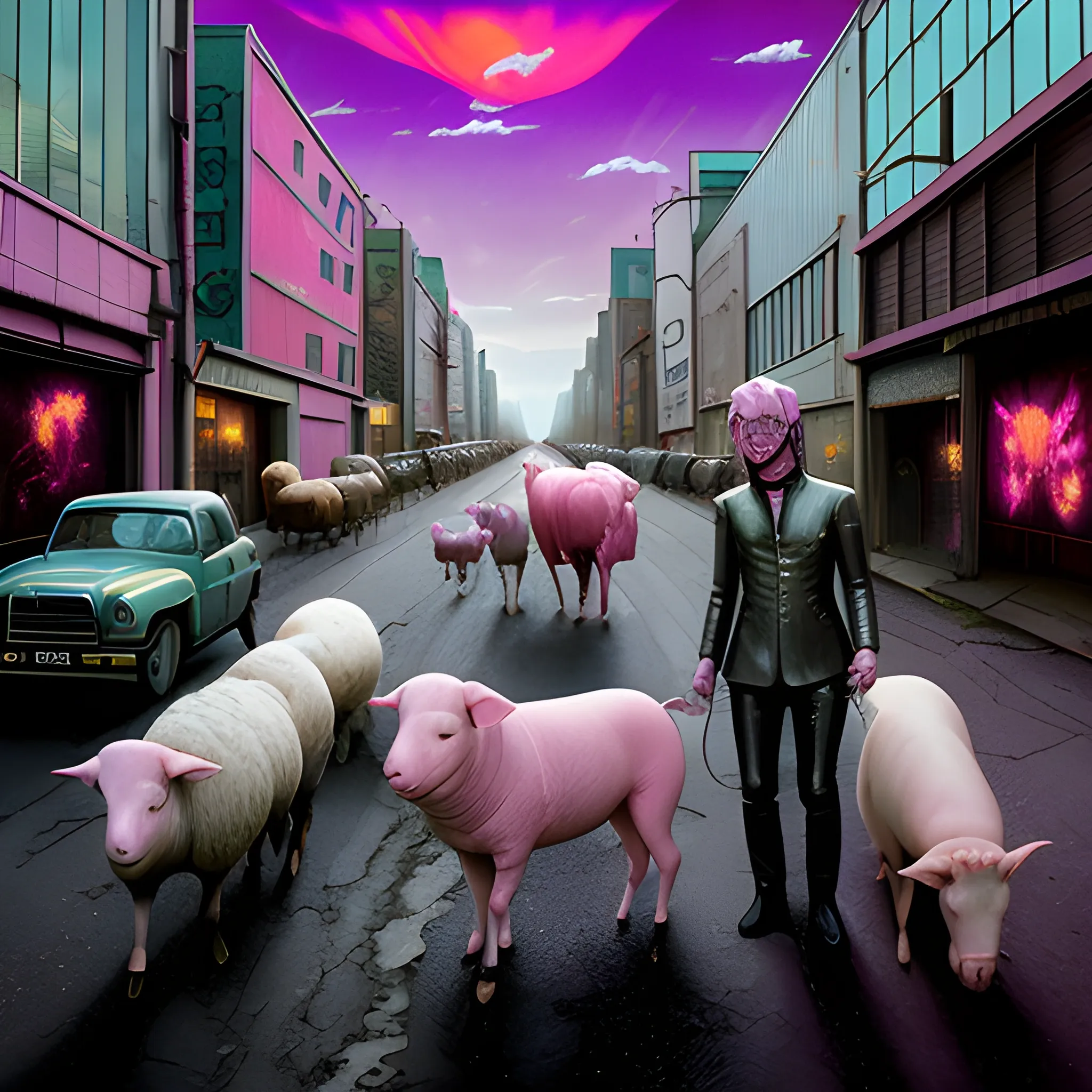 Pink Floyd Animals, Dogs, sheep , pigs , Cyberpunk 