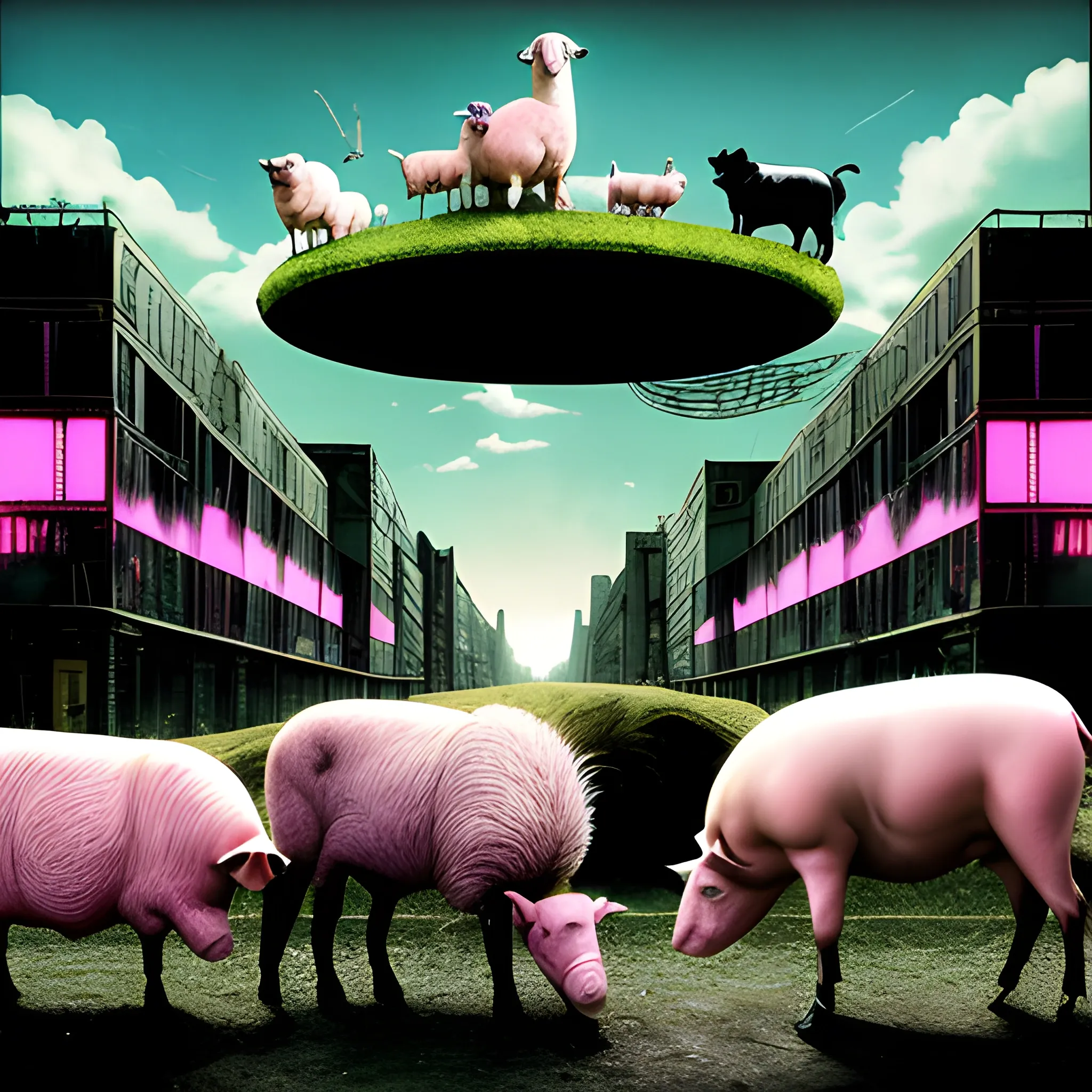 Pink Floyd Animals, Dogs, sheep , pigs , Cyberpunk 