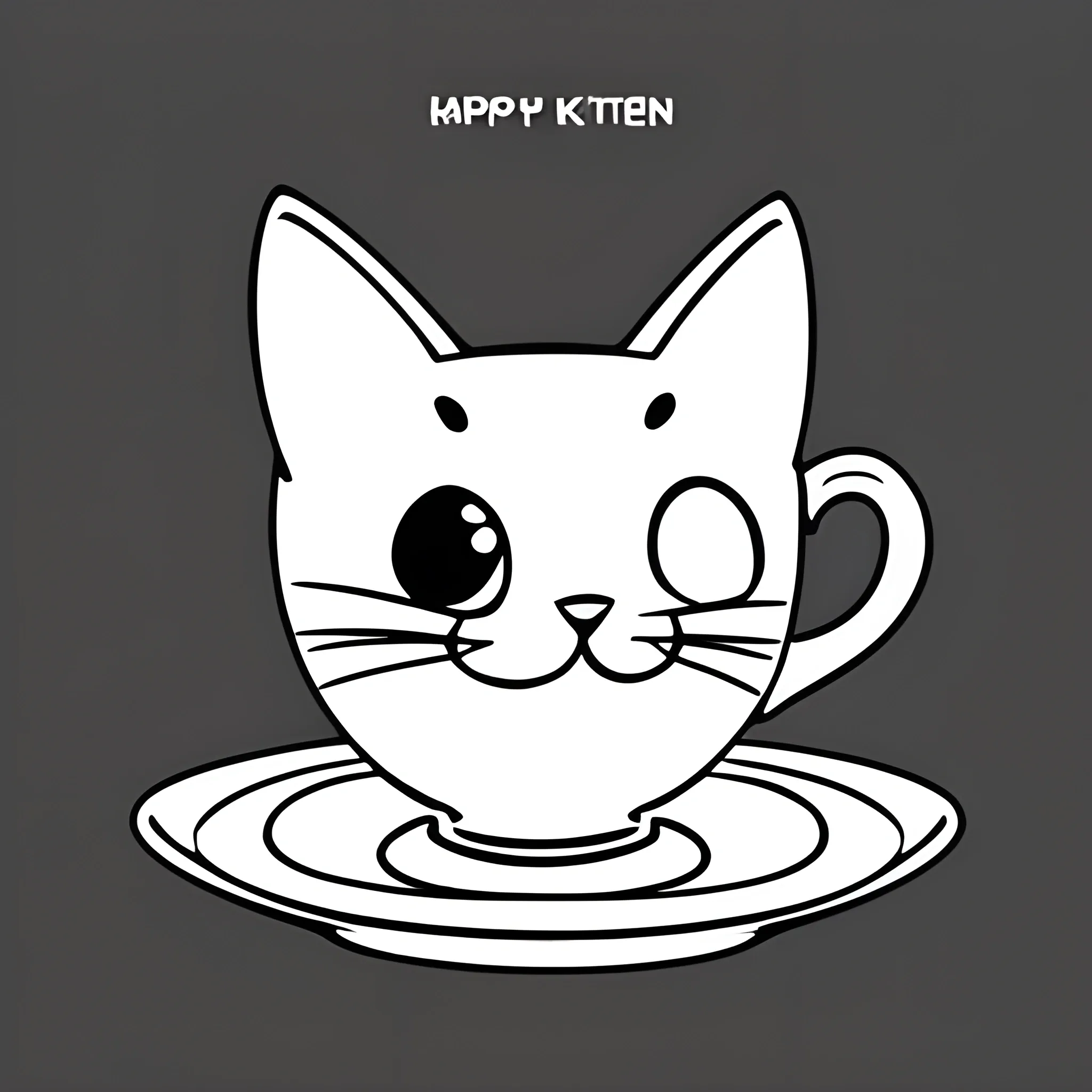 Happy Kitten cartoon in a Teacup Coloring Page For Kids
