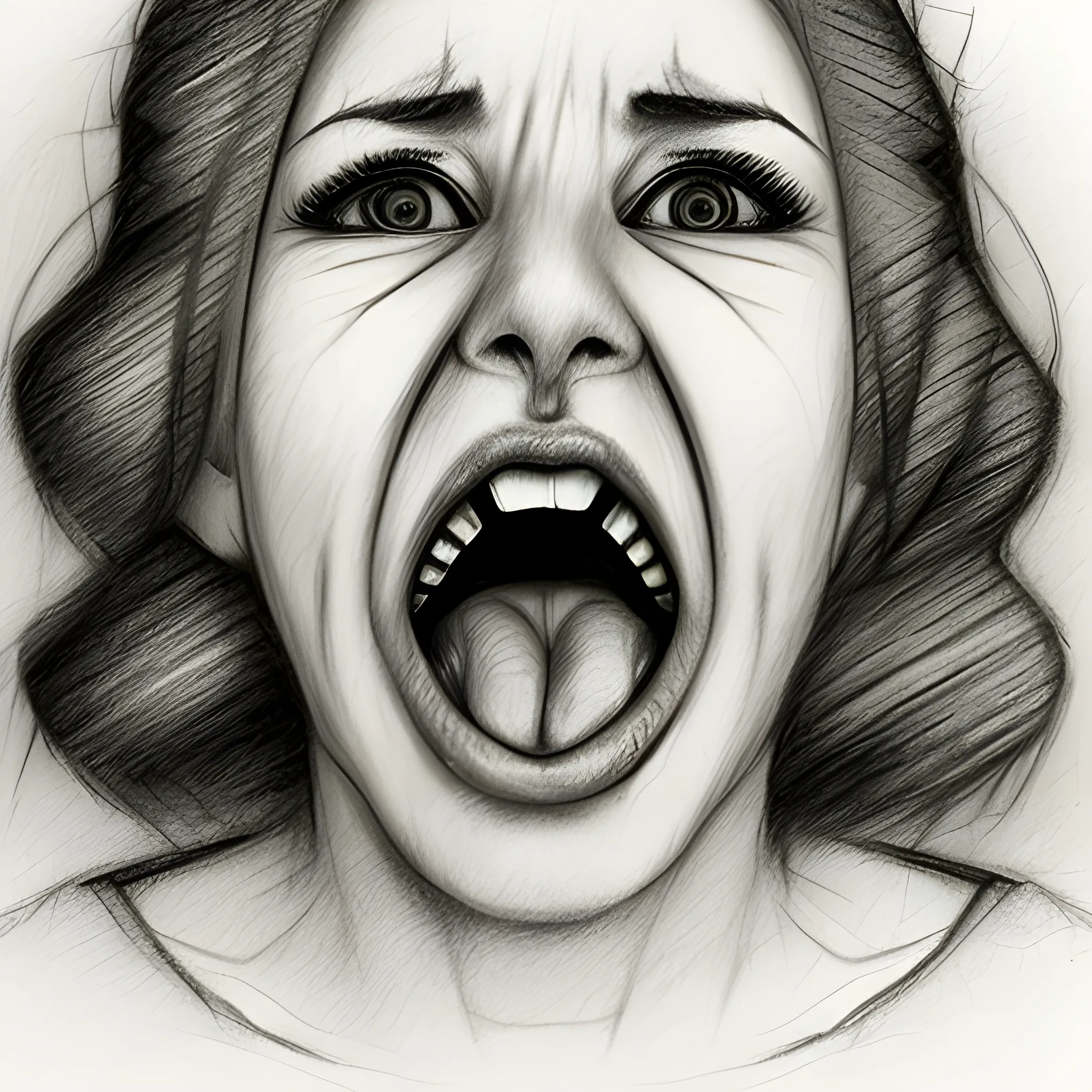 singer,Lips sewn together ,trying to shout with anger, Pencil Sketch