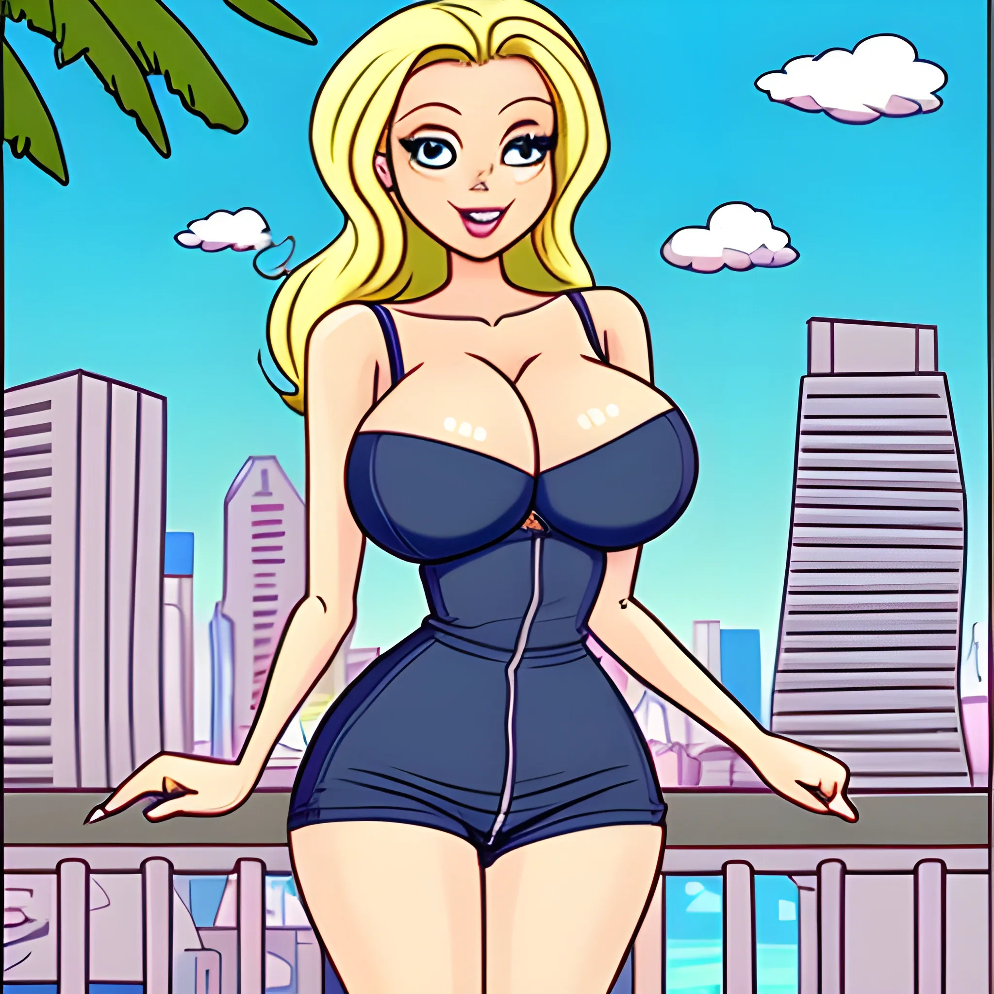 Cartoon, big tits, blonde, city, skinny, hourglass figure, summe