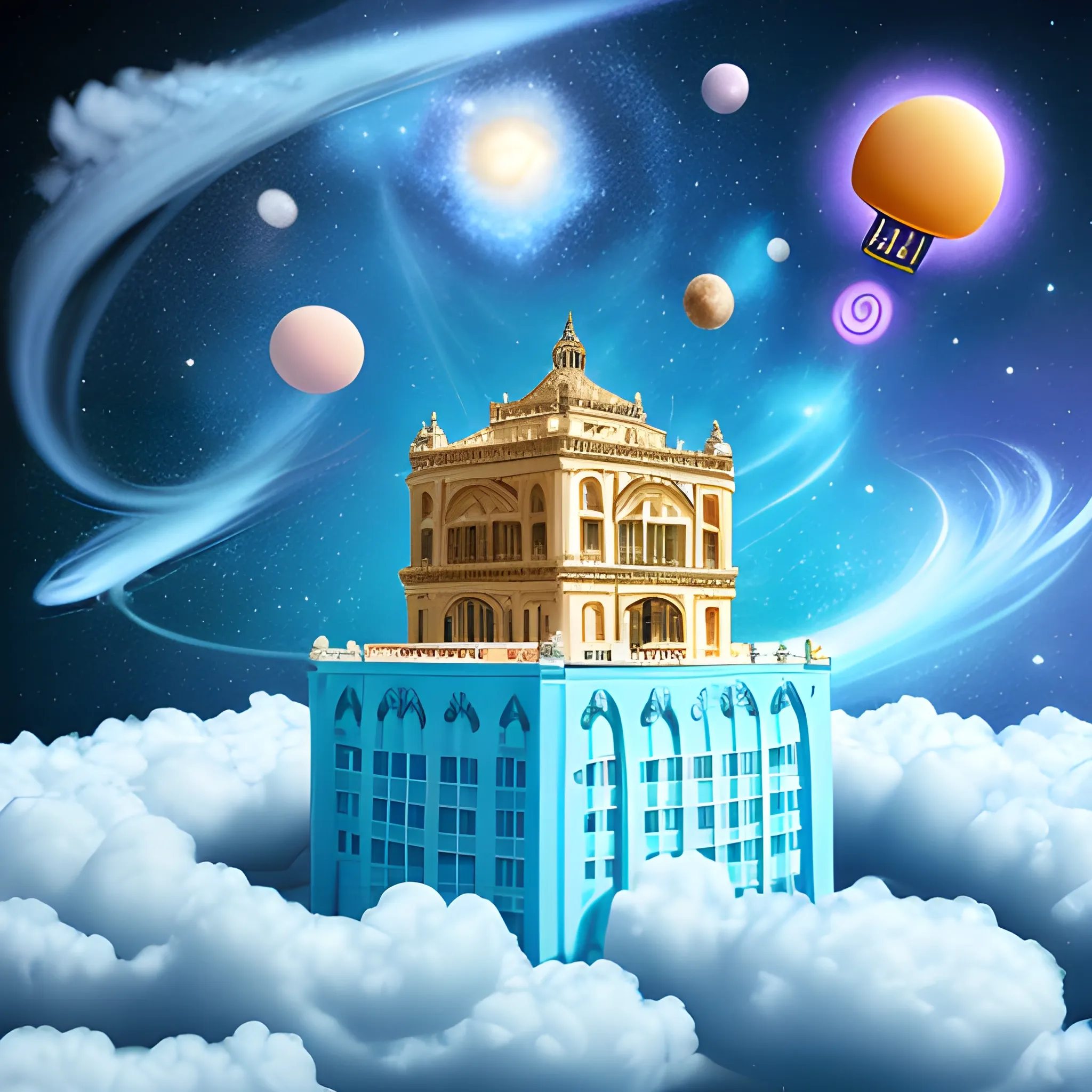 palacio flotante, cielo, espacio, universo

