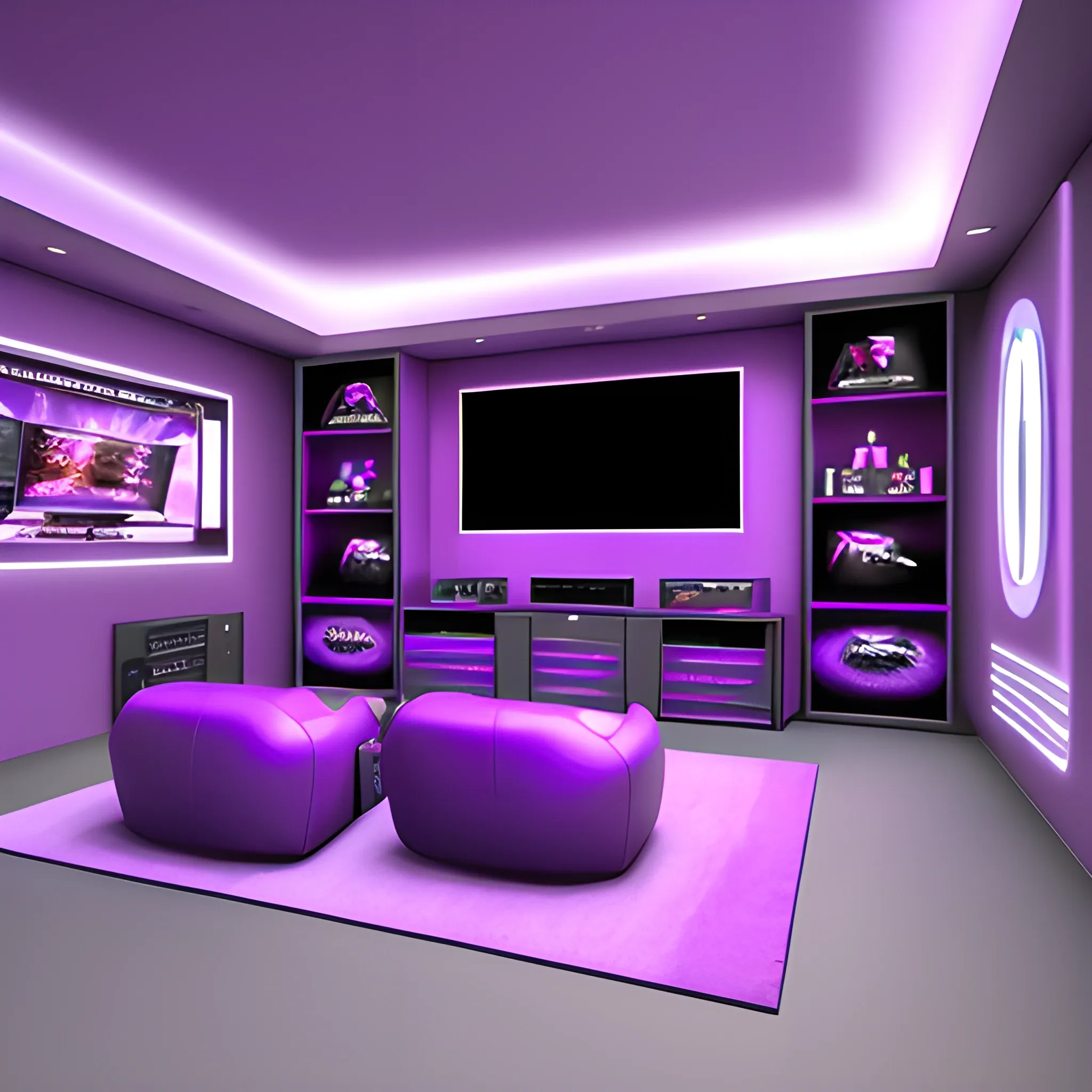 3d rendering of gaming room purple