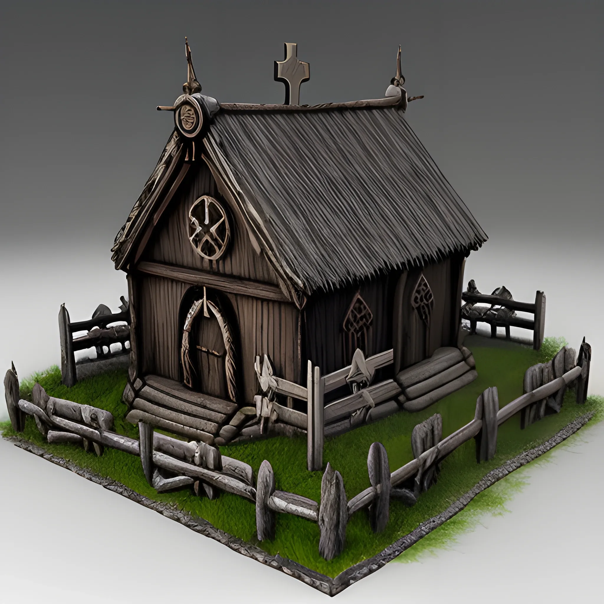 Viking haunted shrine with wood, 3D