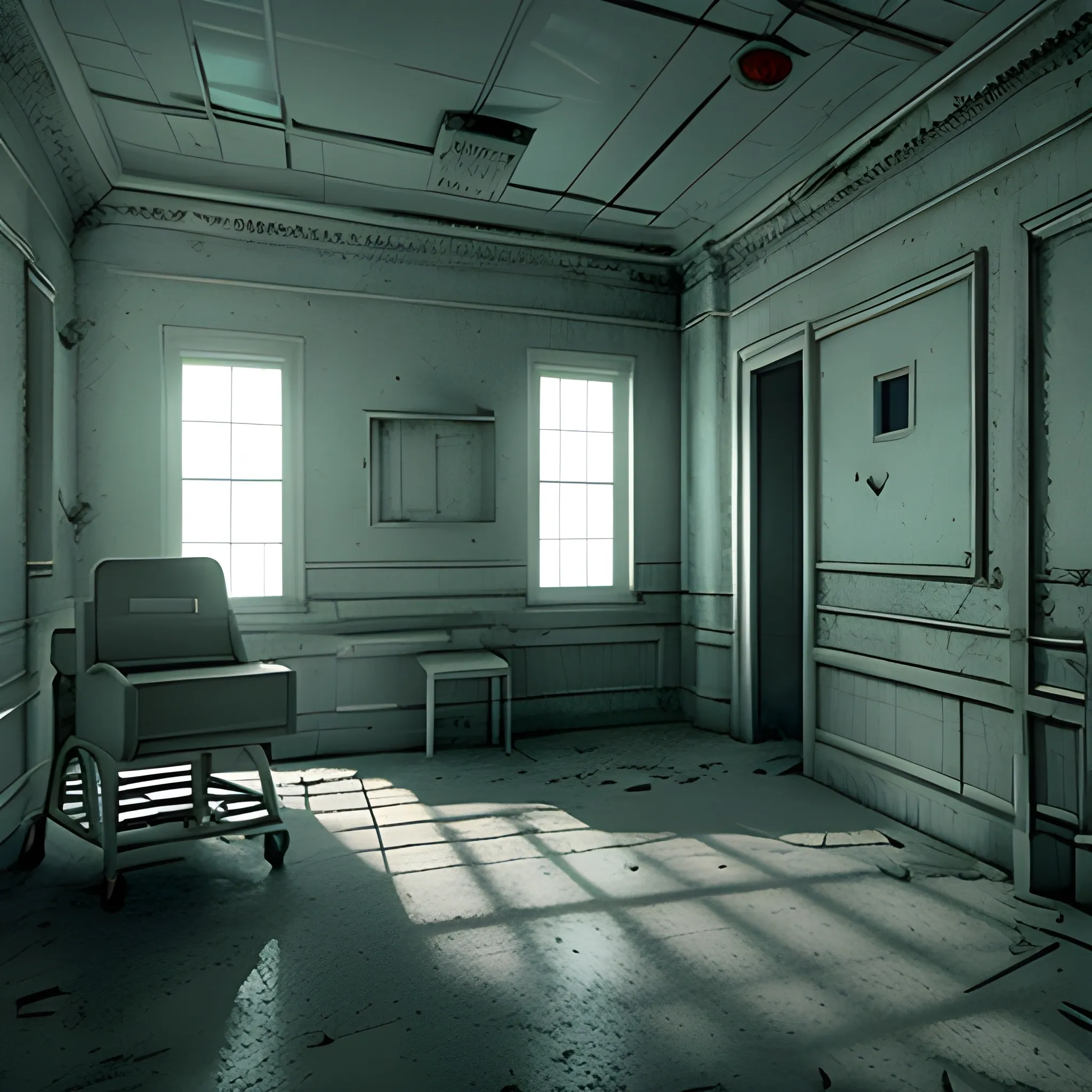 Interior of a haunted hospital from the future, 3D