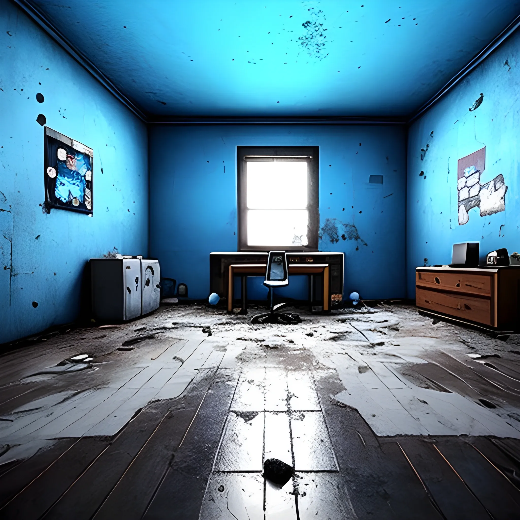 Room, abandonado, blue, gamer, 