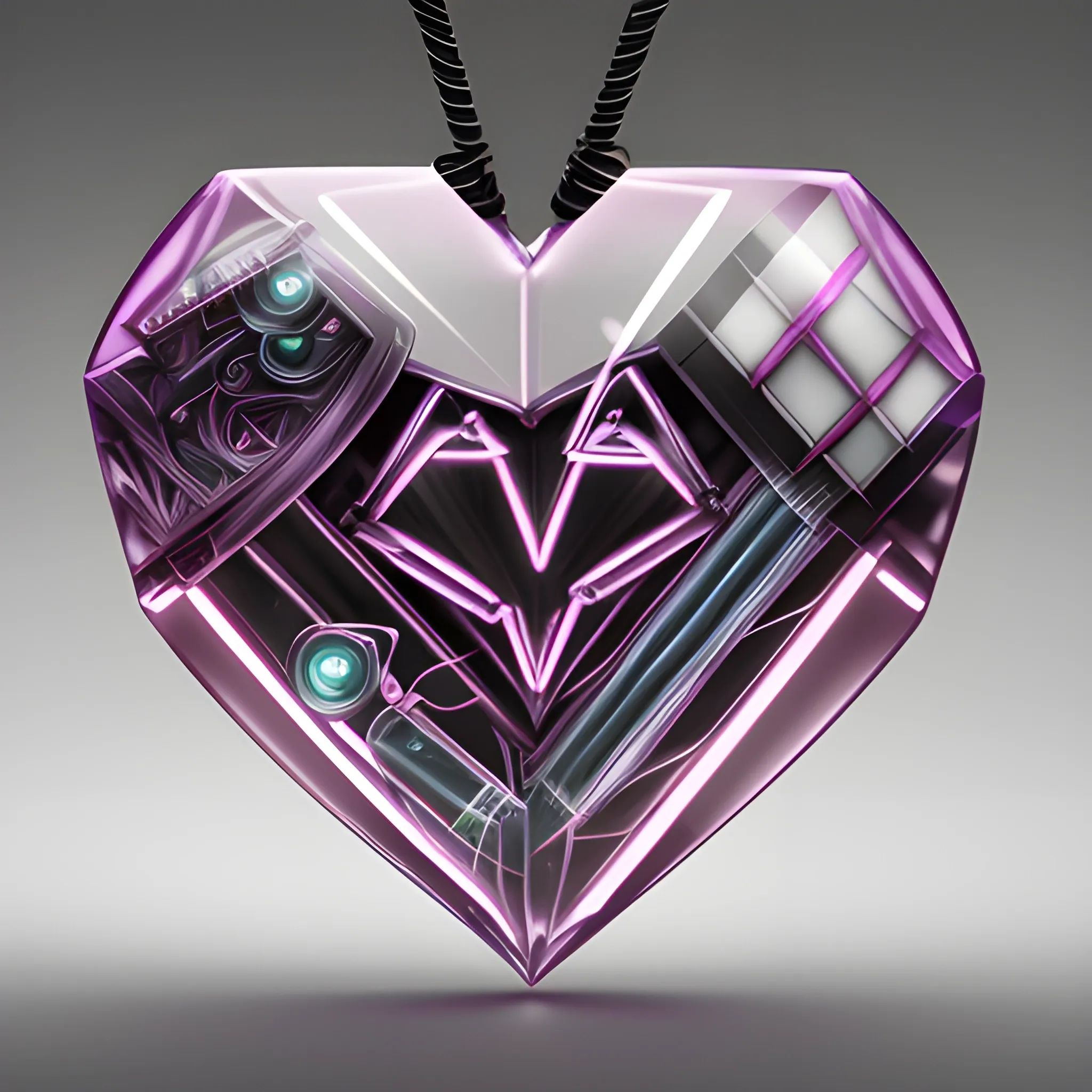 A long shot of a Very bright seven-color transparent glass origami Heart shape with a moterbiker on a mountaneous terrain inside with neon edges and black background, furious, fierce, magical, delicate line of science and technology sense, movie sense, HD, detailed light, cinematic, high detail, 4k, cyberpunk, 3D rendering, 32k, hyper detailed., Pencil Sketch