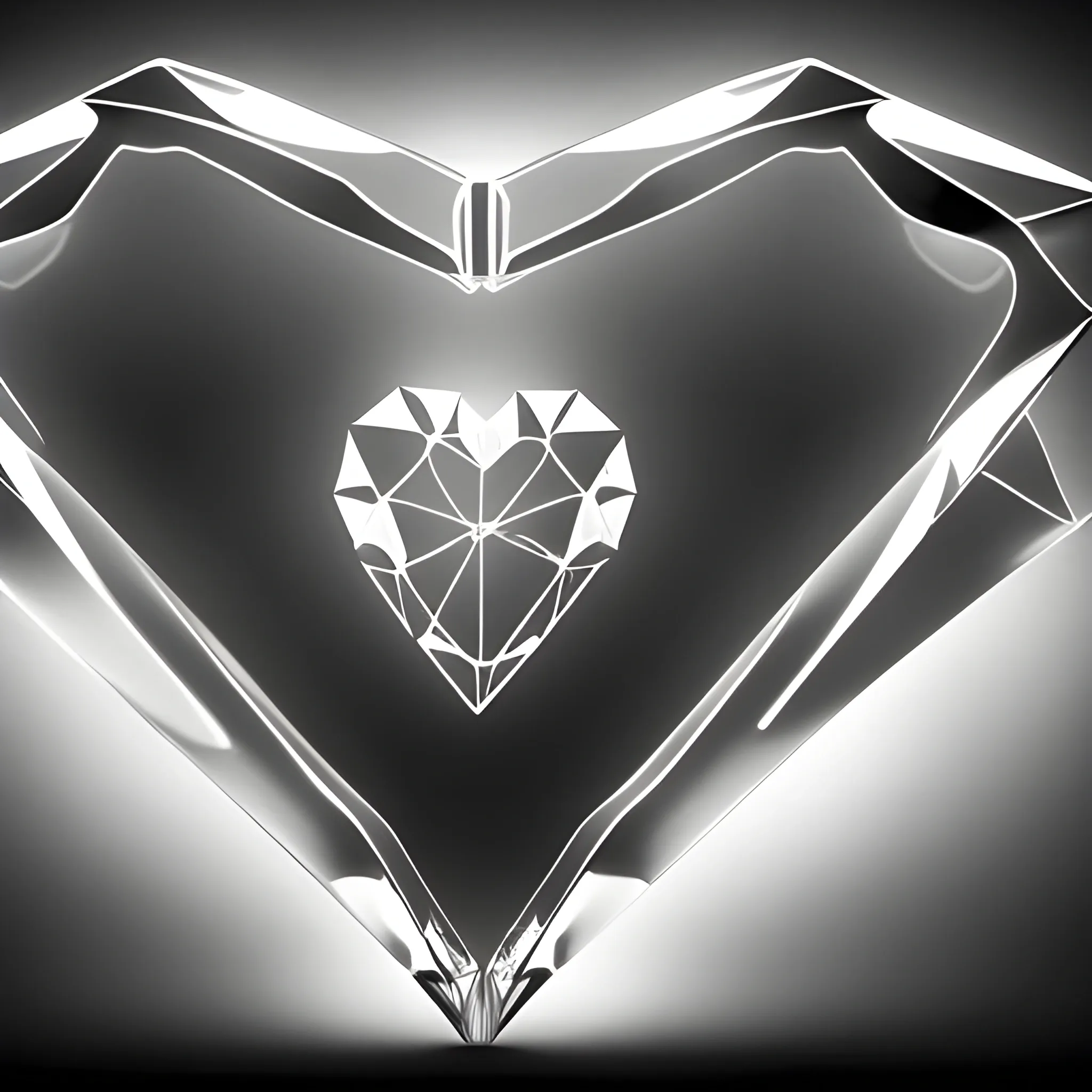 A long shot of a transparent glass origami Heart shape with a motorbiker on a mountainous terrain inside with  black background, furious, fierce, magical, delicate line of science and technology sense, movie sense, HD, detailed light, cinematic, high detail., Pencil Sketch