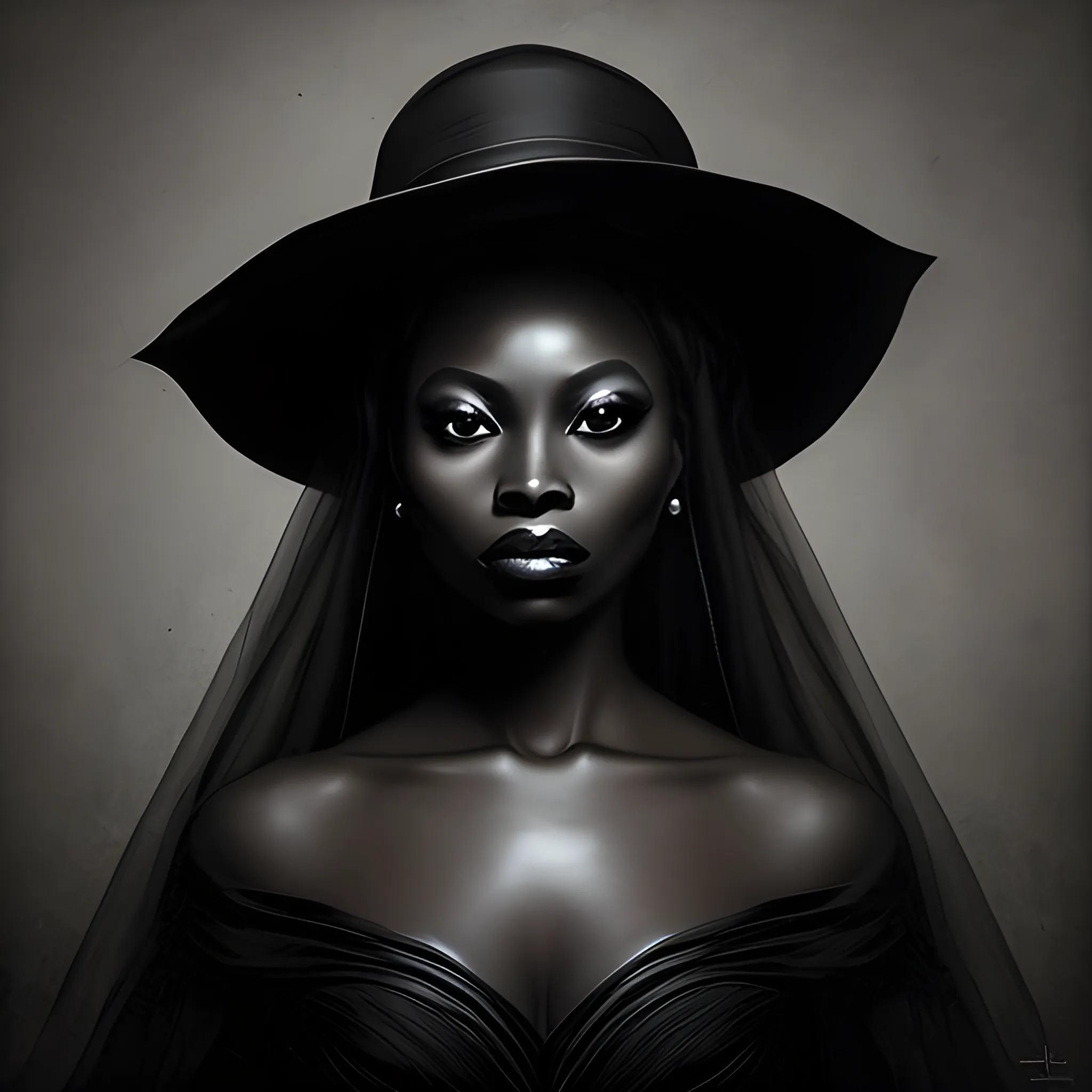 Black mysterious woman, portrait version, deep and artistic, master work