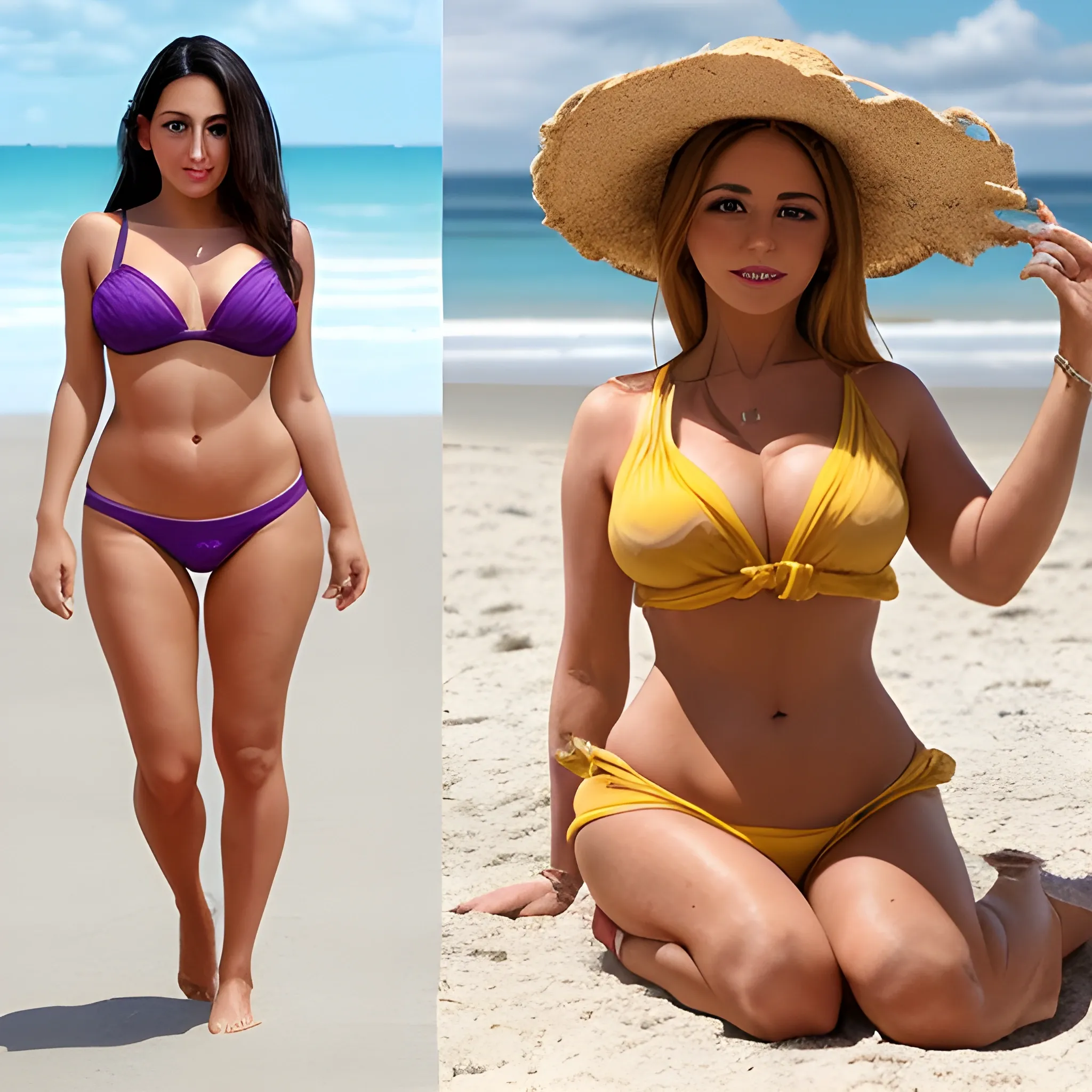 una mujer realista con miel morena, con una figura, 90,60,90, con ropa corta. mujer natural en una playa