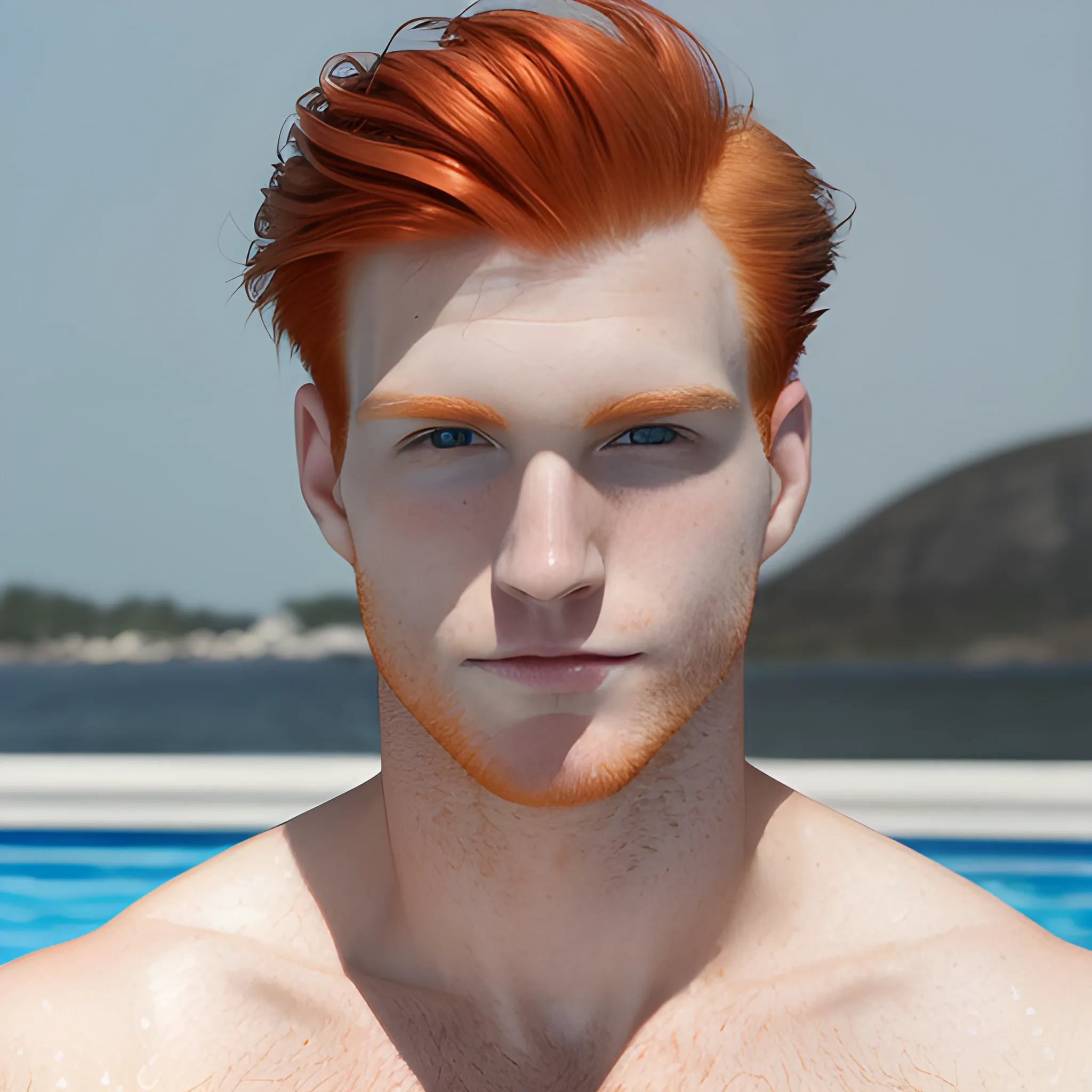 Male, redhead, swim, clean shaven