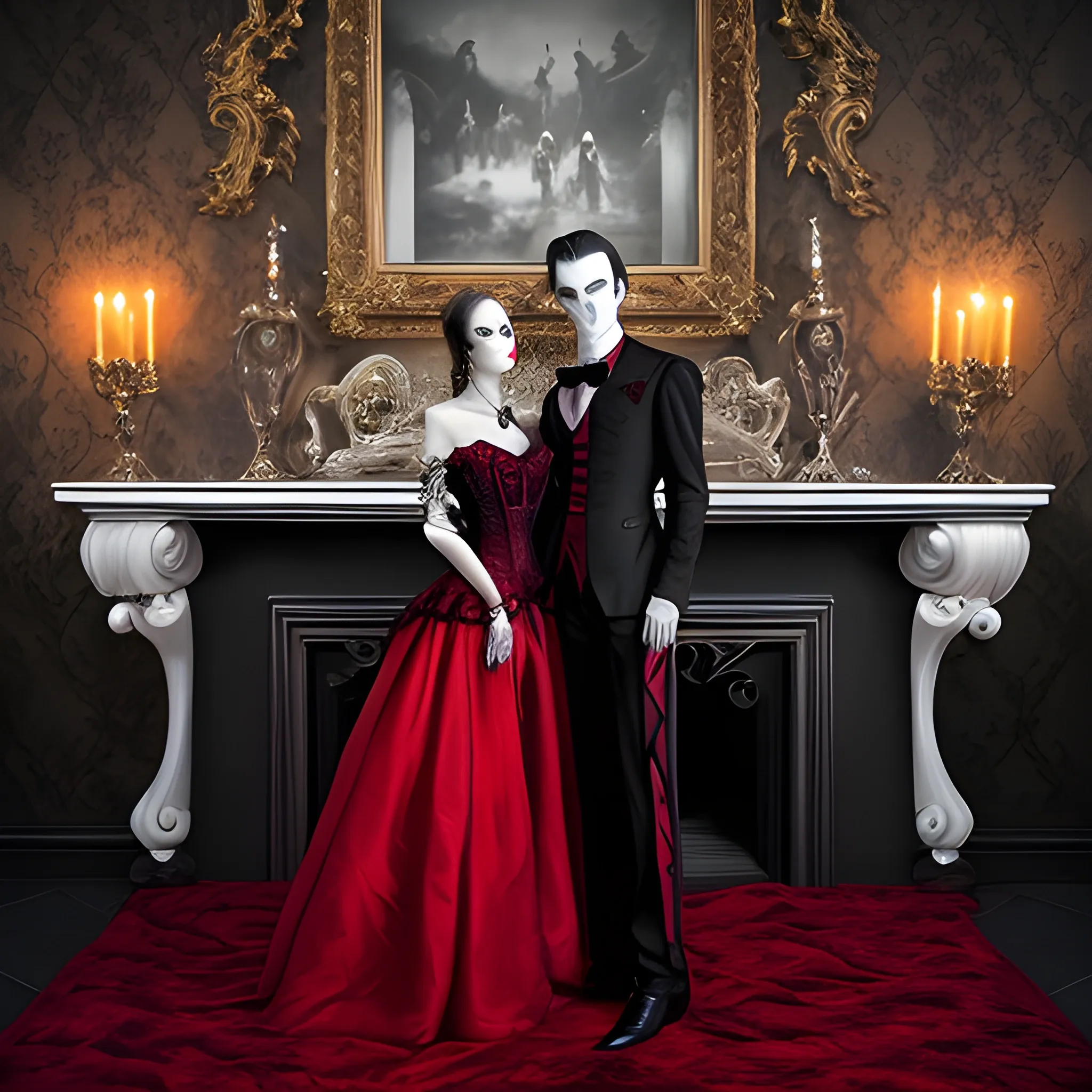 Couple, pose, vampire, elegante, Europe, realiatic, 