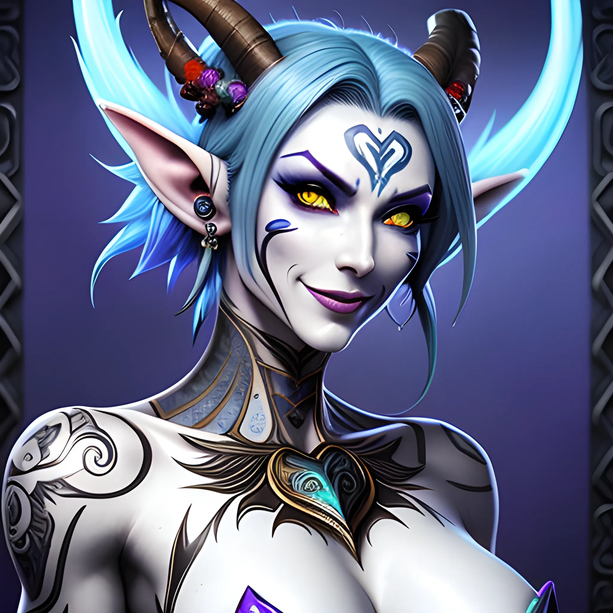 hyper detailed hyper quality hyper beautiful hyper soft features hyper slender hyper extremely slim blue skin tone feminine male elf satyr body Mollymauk Tealeaf blue skin boy character from critical roll fan art, hyper dynamic friendly smile, hyper dynamic smile, hyper extremely detailed face piercings and ear piercings, hyper extremely detailed black and red tattoos on chest and arms, hyper extremely detailed face piercings and ear piercings, hyper blue skin tone, hyper dynamic big smile, male elf satyr with completely blue skin tone, hyper black eye makeup, hyper dynamic hyper detailed smirk, hyper blue skin tone elf satyr boy Mollymauk Tealeaf, hyper soft features, naymora by kurizeria art on Pinterest, hyper soft weak slender body, Mollymauk Tealeaf hyper detailed character art from critical roll, hyper detailed hyper beautiful Mollymauk Tealeaf blue skin elf boy FAN ART GALLERY: Nine | Critical Role critrole.com, Mollymauk Tealeaf blue skin tone elf satyr boy, hyper dynamic long flowing black hair, hyper dynamic big smile, Hyper dynamic charming smile, hyper smooth blue skin tone, art hyper beautiful anime style hyper detailed anime style hyper dynamic blue skin tone elf satyr character, hyper beautiful anime style, hyper dynamic facial expressions, hyper dynamic smile, hyper dynamic full body shot, hyper dynamic full upper body view, zoomed out, hyper dynamic zoomed out, hyper detailed abs, hyper extremely detailed black and red tattoos on chest and arms, hyper extremely detailed face piercings and ear piercings, anime style drawing, Fantastic painting portrait masterpiece by Karol Bak, Zhaoming Wu, Akihito Yoshida, bokeh, hyper detailed magical background, HD, 8k, photography