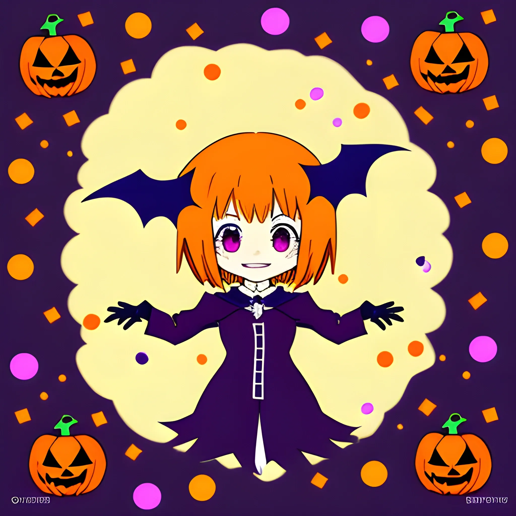 "Design a stream start scene overlay with a fun anime-inspired Halloween theme. I want the scene to have a dark background with a bright full moon and moving ominous clouds. In the top left corner, I want a box chat box with a smiling pumpkin design and the chat messages are represented in the form of manga-style speech bubbles. At the top right, place an anime version of my avatar in a Halloween costume, like an anime character or a monster At the bottom left, add a space for my username and the title of the stream, using a comic book-style font.

At the bottom right, it includes a follower counter and a donation counter, both decorated with Halloween elements such as bats and candy. Plus, add a fireworks and confetti animation to the screen when someone follows the channel or makes a donation. I want the overlay to look happy and festive, but still maintain the spooky essence of Halloween, with vibrant colors and smooth anime-style animations. Make sure the design is eye-catching and anime-inspired to give a unique touch to my Halloween stream!", Cartoon, Oil Painting, Oil Painting, Cartoon