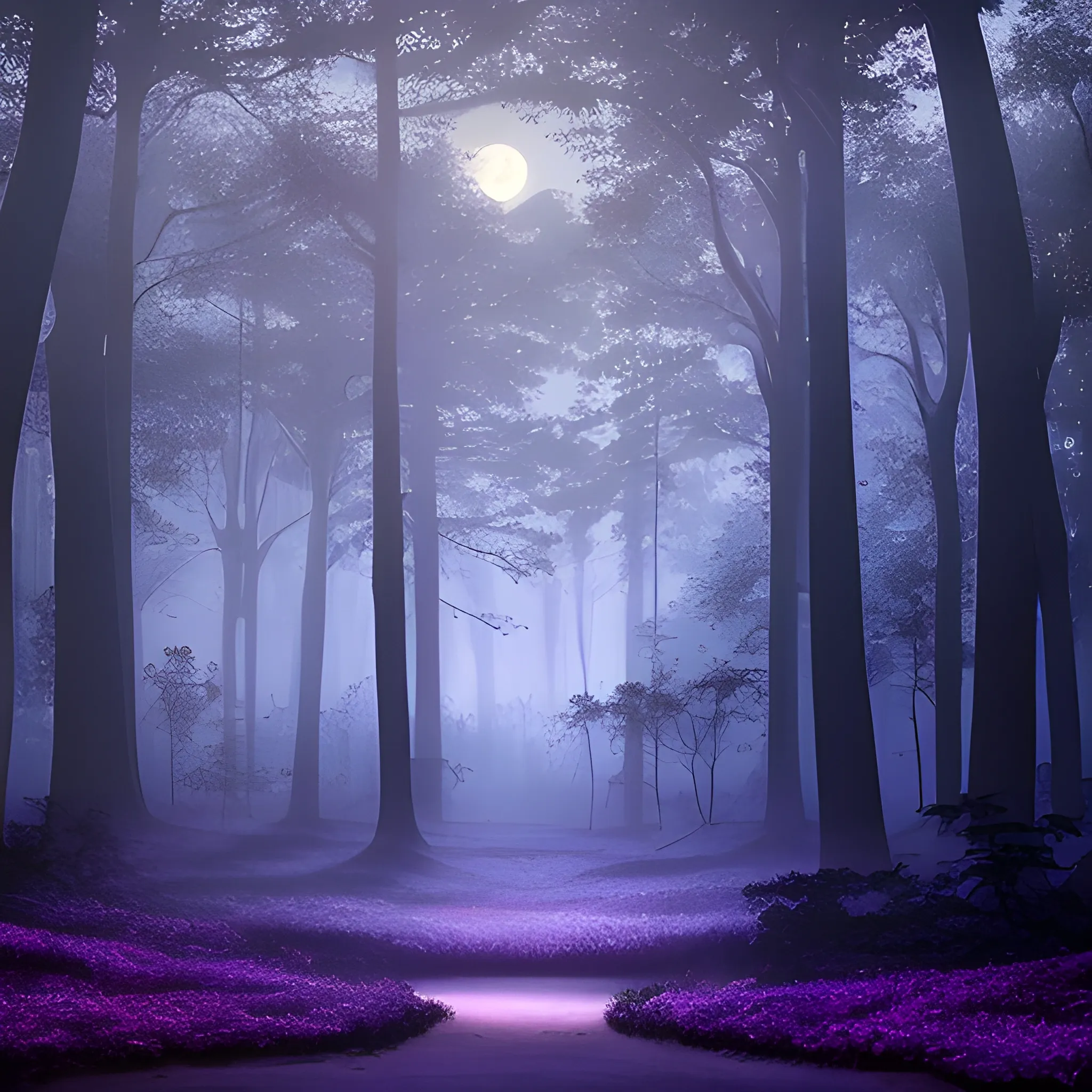 In the heart of an enchanted forest, in a magnificent clearing bathed in soft moonlight.