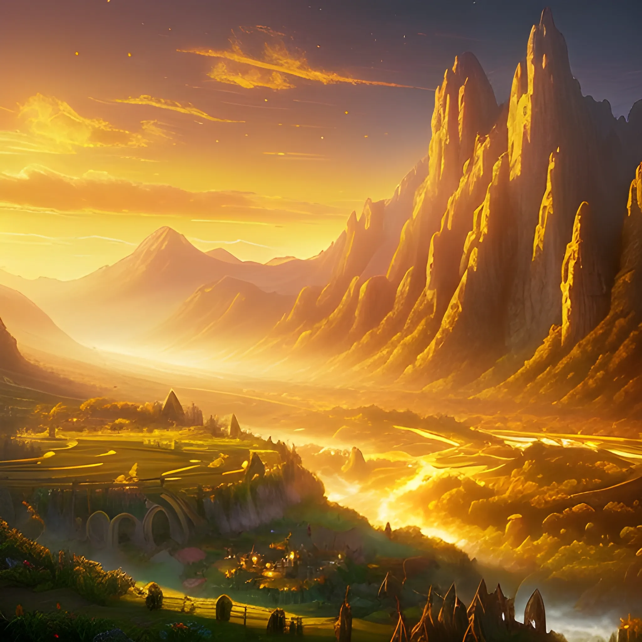 In a fantasy world, the Valley of Eternity stood like an enchanted land, bathed in a golden mist that gave it a magical aura.