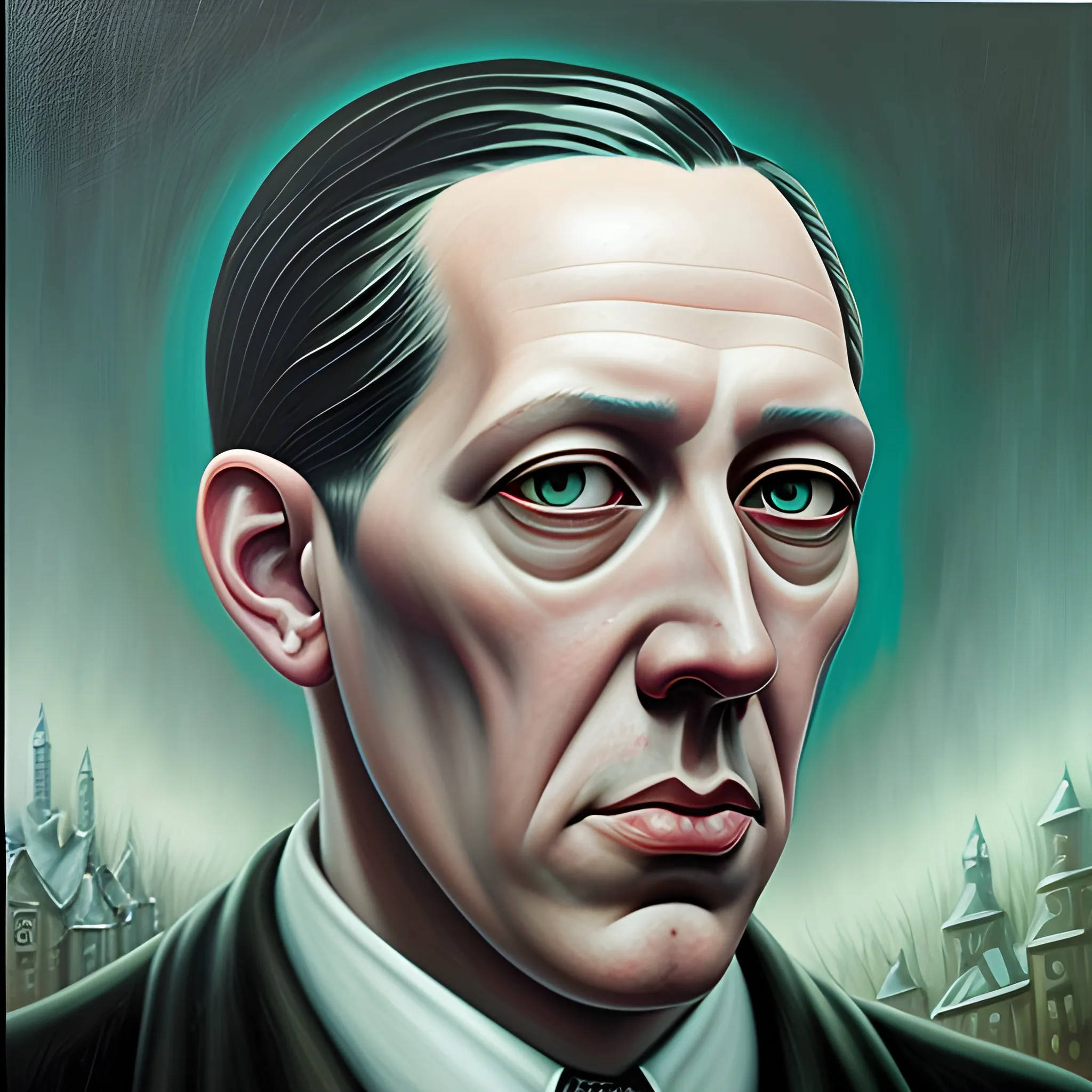 hiperrealistic , Oil Painting of H P Lovecraft