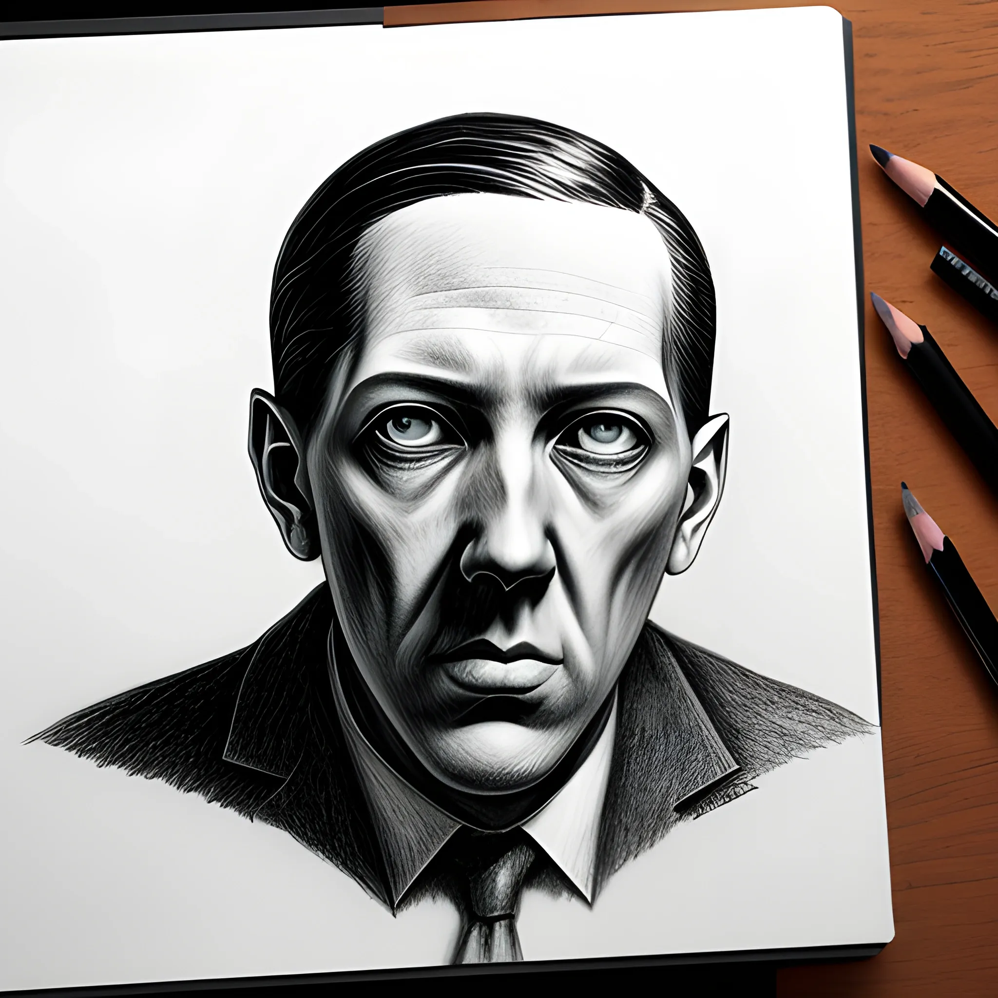 hiperrealistic , of H P Lovecraft, Pencil Sketch