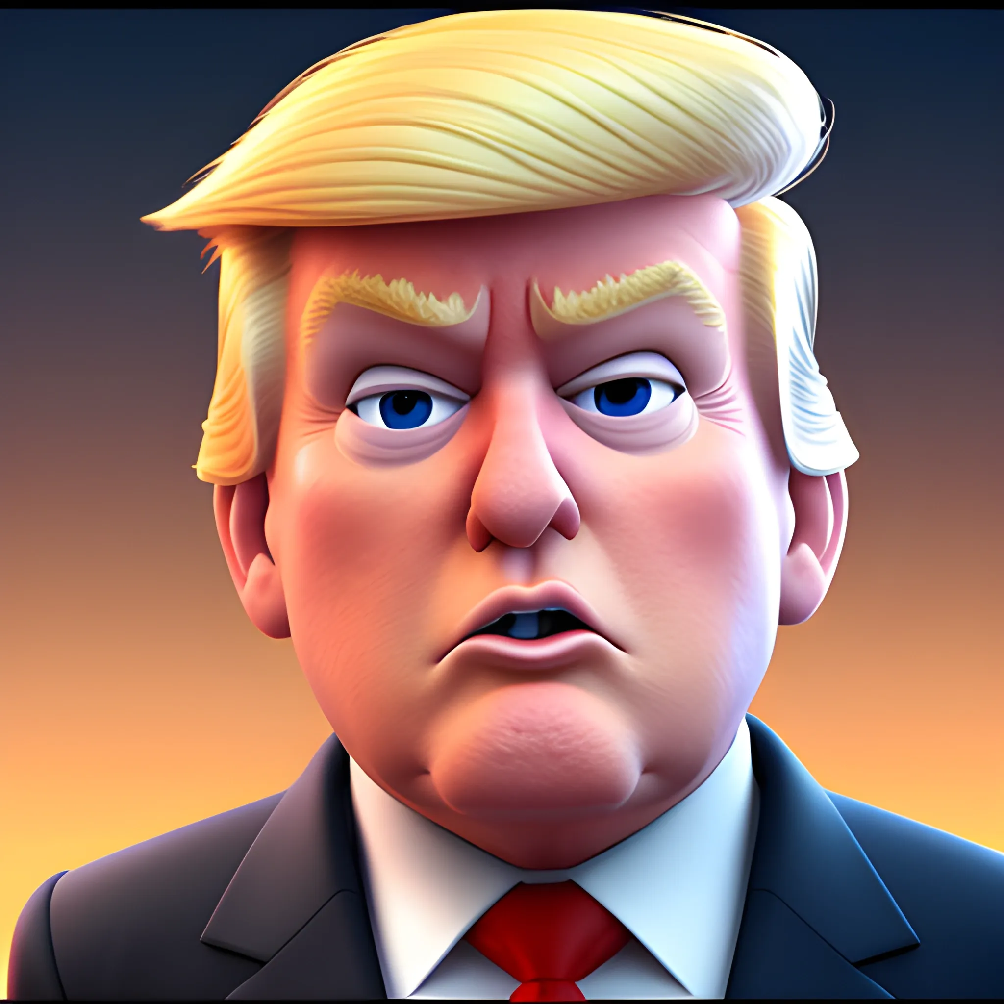 screenshot of Donald Trump in a pixar movie. 3 d rendering. unreal engine. amazing likeness. very detailed. cartoon caricature.