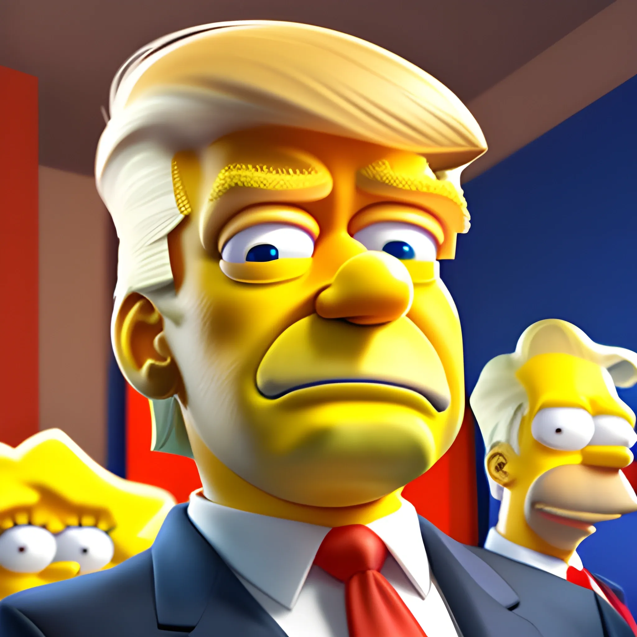 screenshot of Donald Trump as a The simpsons cartoon. 3 d rendering. unreal engine. amazing likeness. very detailed. cartoon caricature.