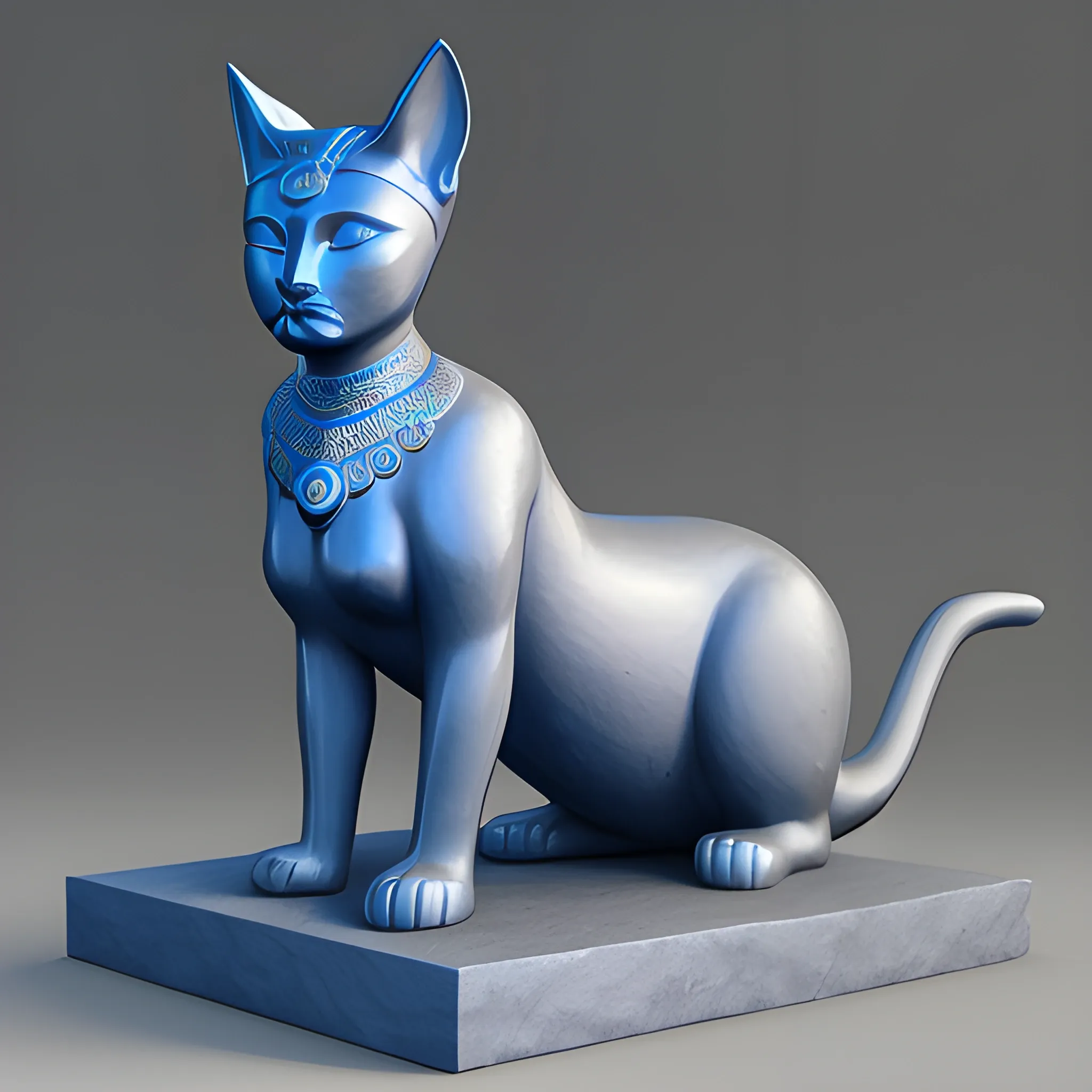 Sculpture of godess Bastet in blue basalt, , 3D ,, high definition